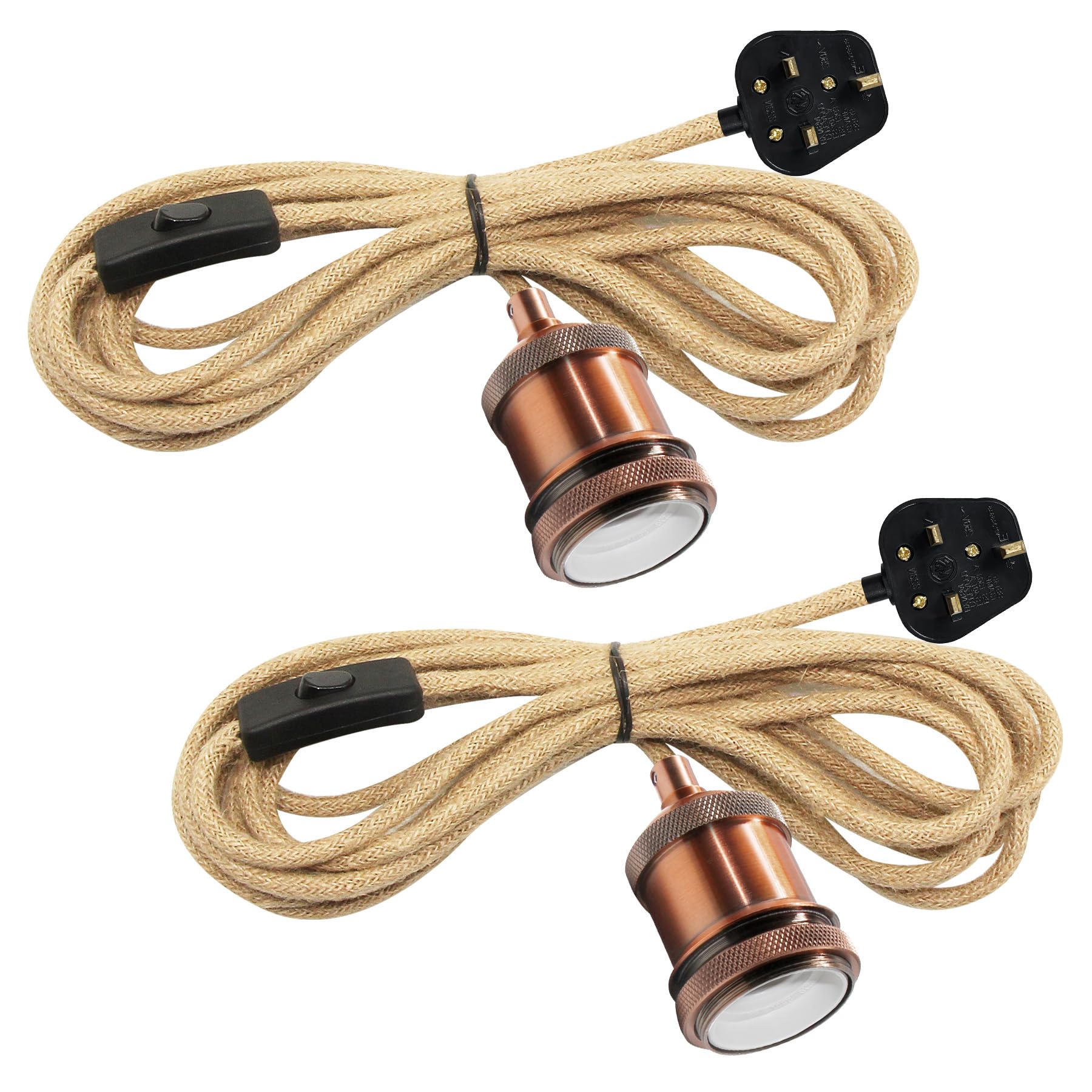 2 Pack Hemp Rope Plug in Pendant Lighting Cord, 5M Cable E27 Lamp Holder with Switch, Plug in Ceiling Light, Vintage Hanging Rope Light Fitting, Rustic Style, Suitable for Various Lampshade, Red
