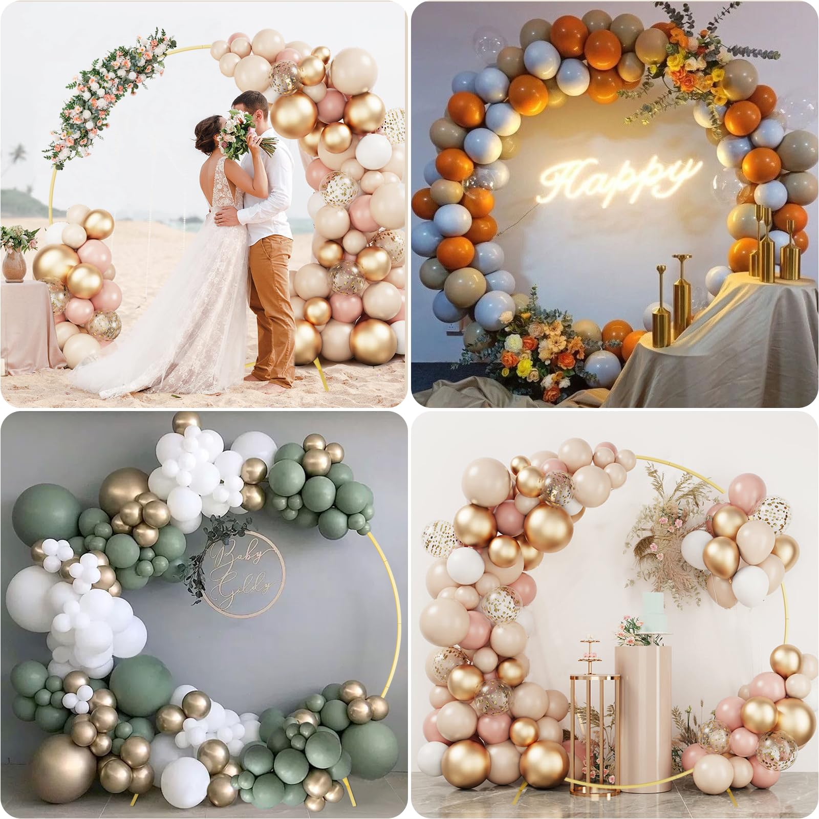 Arche à Ballons Ronde En Métal De 1,5 M De Diamètre - Kit Complet Avec Clips, Chaînes Et Colle - Pour Mariage, Anniversaire, Fêtes