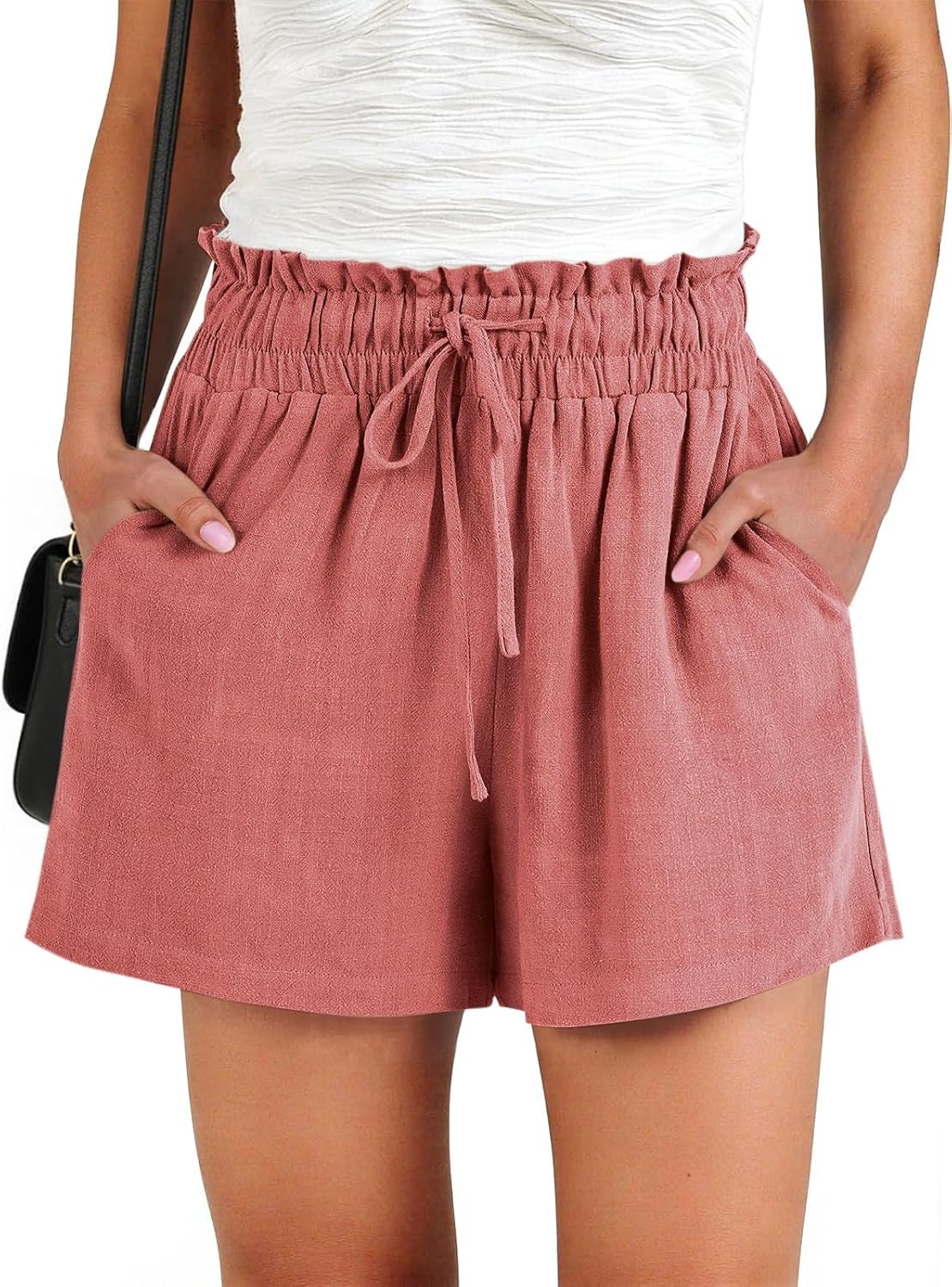 Women Drawstring Shorts Elastic Waist High Waist Shorts Wide Leg Summer Casual Beach Shorts with Pockets