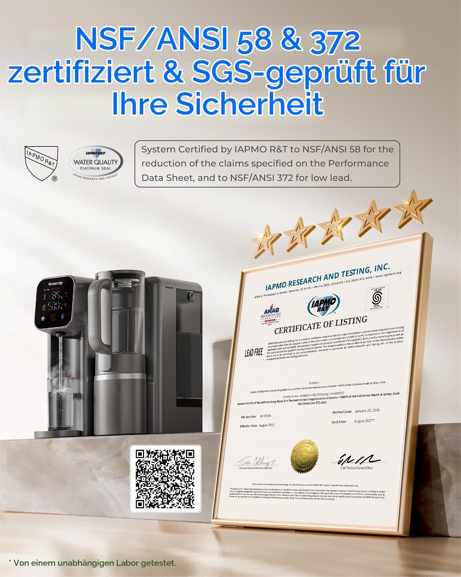 [𝐌𝐢𝐧𝐞𝐫𝐚𝐥𝐢𝐬𝐢𝐞𝐫𝐭𝐞𝐬] Waterdrop M6HG Sofort-Heißwasser Umkehrosmose System, 8-Stufiger, NSF/ANSI 58 & 372 Zertifiziert, 3:1 Reinwasser-/Abwasserverhältnis, 5 Temperaturstufen, mit Glaskanne