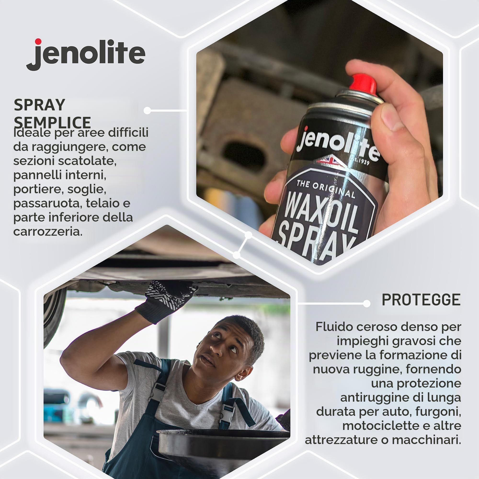JENOLITE Waxoil Spray per la prevenzione e la protezione della ruggine | trasparente | protezione dalla corrosione per auto/bicicletta/moto | confezione da 3 x 500 ml