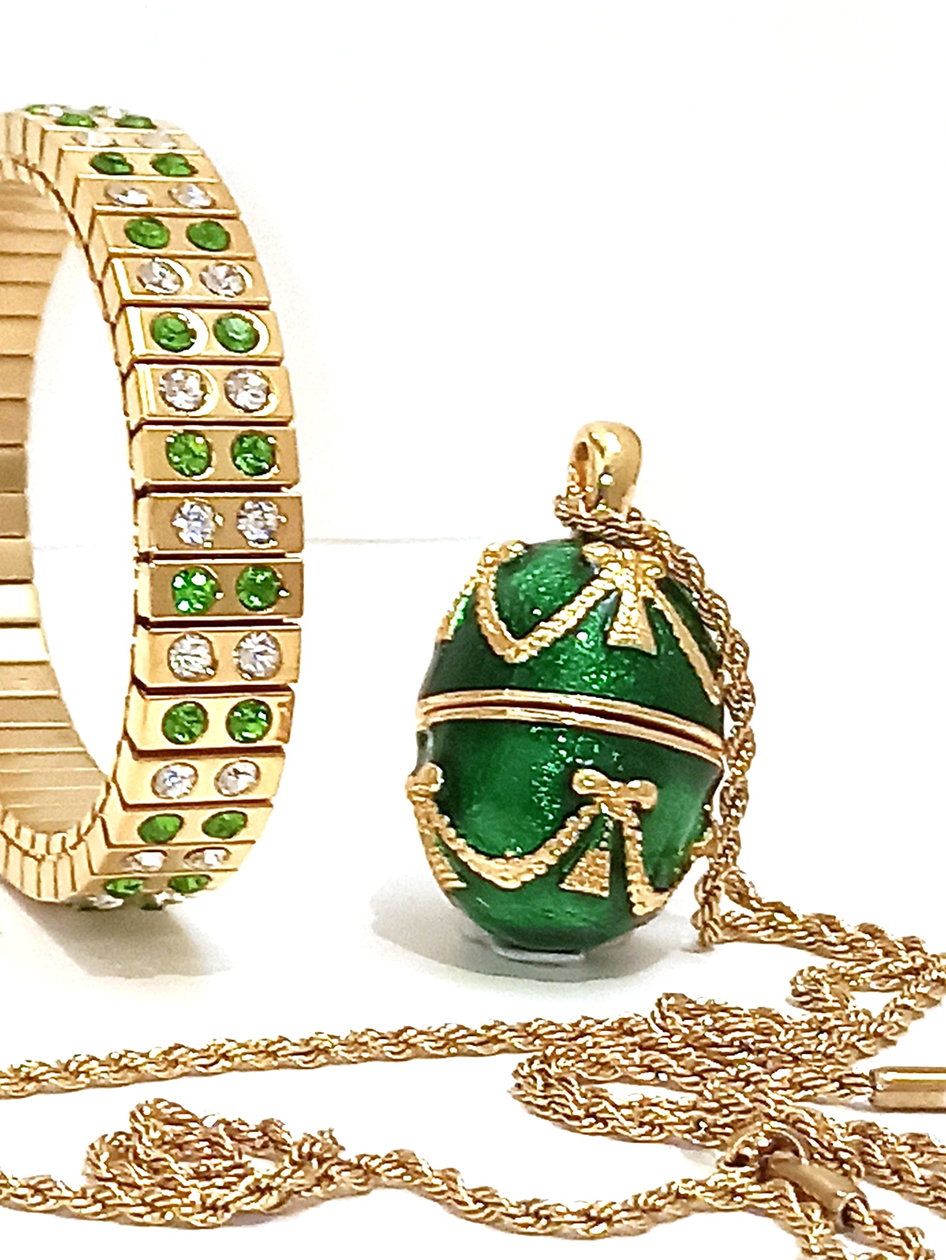 Luxury Emerald Faberge Egg Green Jewelry set