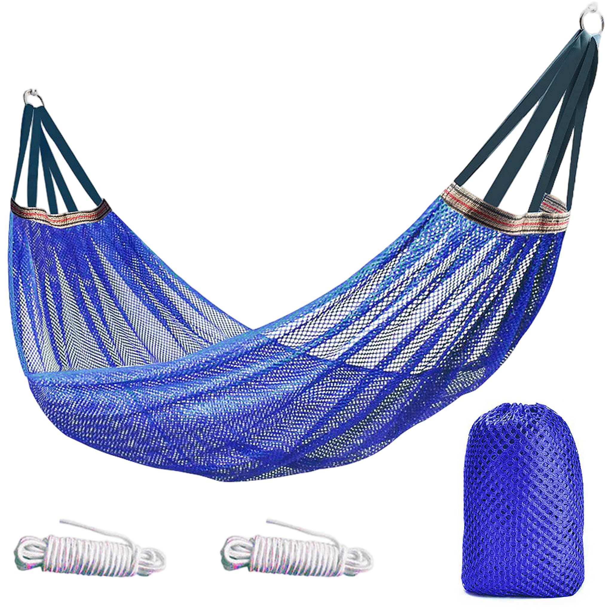 Anti-roll Breathable Mesh Camping Hammock Lightweight Portable (102.36x51.18in) with Tree Straps & Carry Bag, Blue