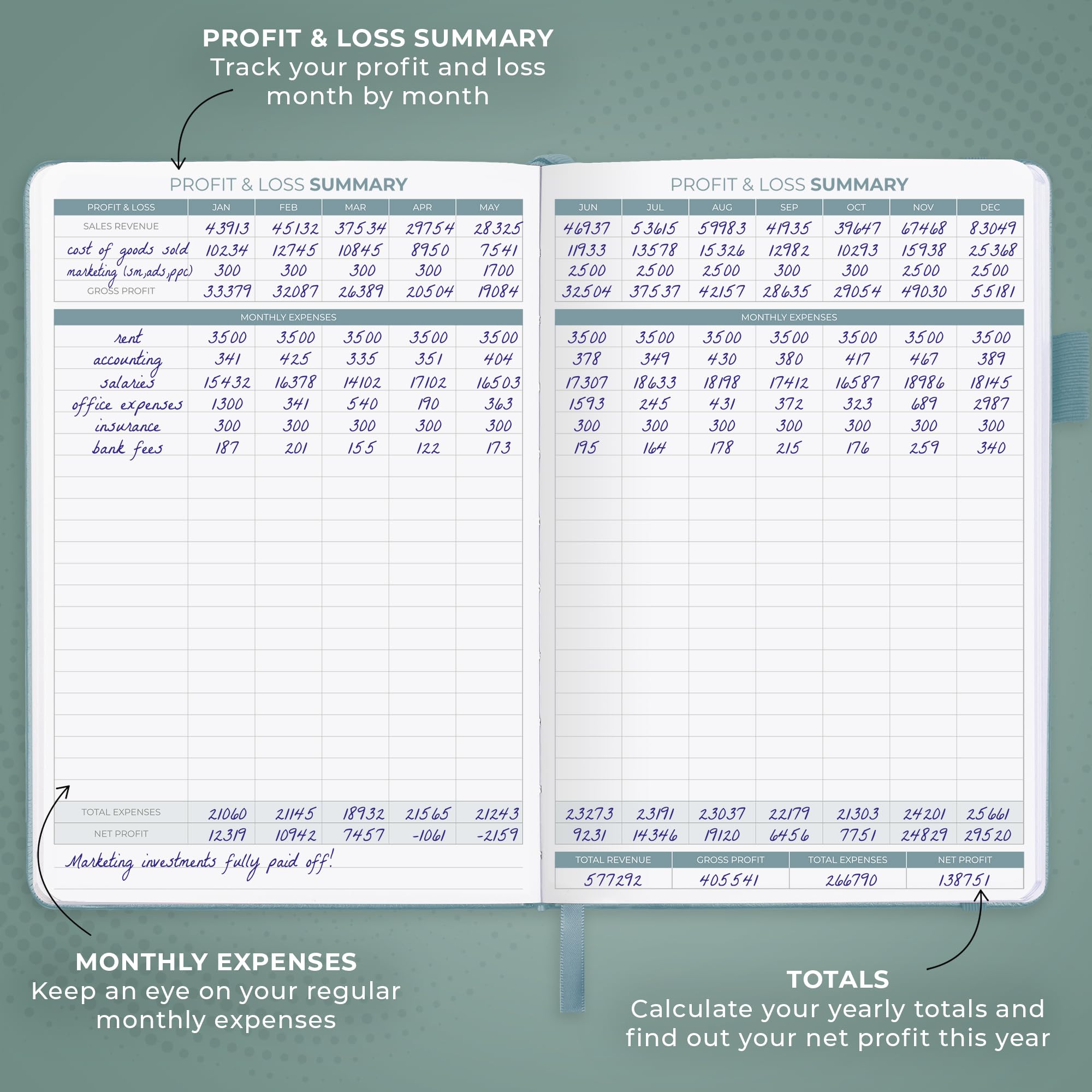 Clever Fox Income & Expense Tracker - Accounting & Bookkeeping Ledger Book for Small Business - 1-Year Record Notebook, A5 (Blue Surf) - Image 4