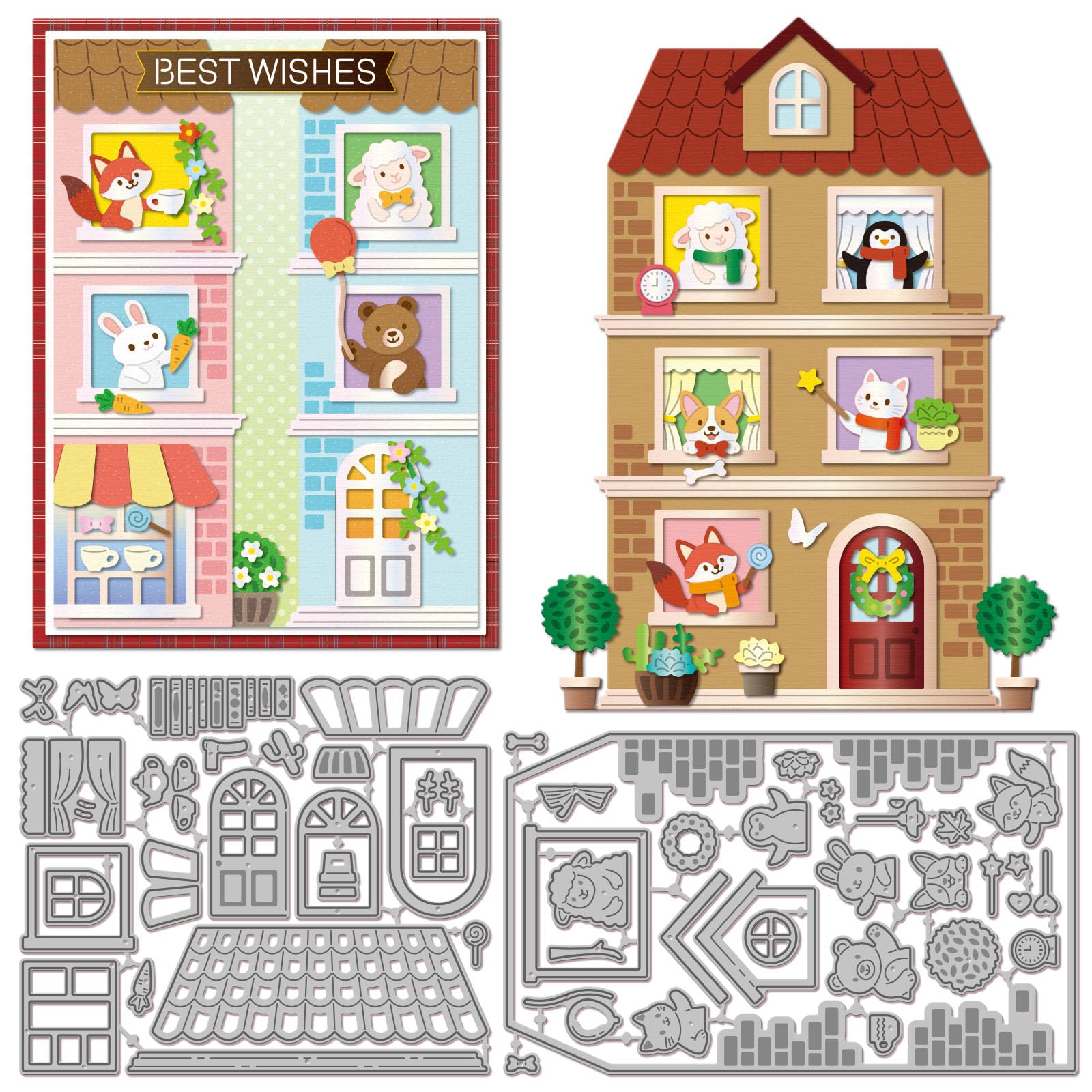 GLOBLELAND House Animals Cutting Dies Cute Cat Dog Bear Window Doors โ image 1