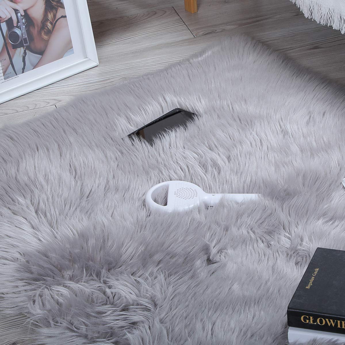 HEQUN Faux pelliccia di agnello di pecora tappeto, pelliccia sintetica decorativa Soffice Pelliccia di agnello imitazione Tappeto Longhair effetto pelliccia divano letto(80 X180 CM, Grigio)