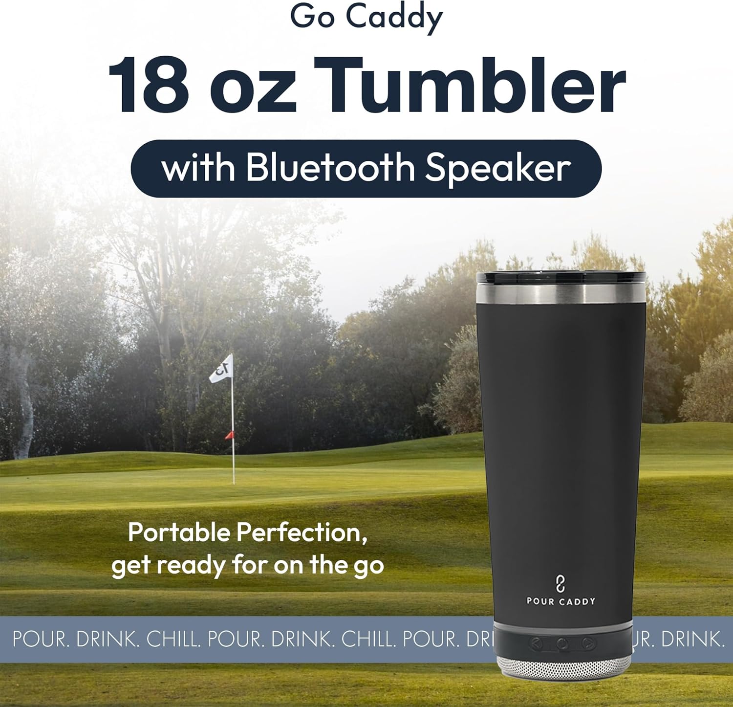 Go Caddy 18 oz Tumbler with Bluetooth Speaker, Insulated Stainless Steel Travel Cup with Lid, Hot & Cold Drink Termos, Removable Speaker with Microphone, Rubber Base, Black - Image 2