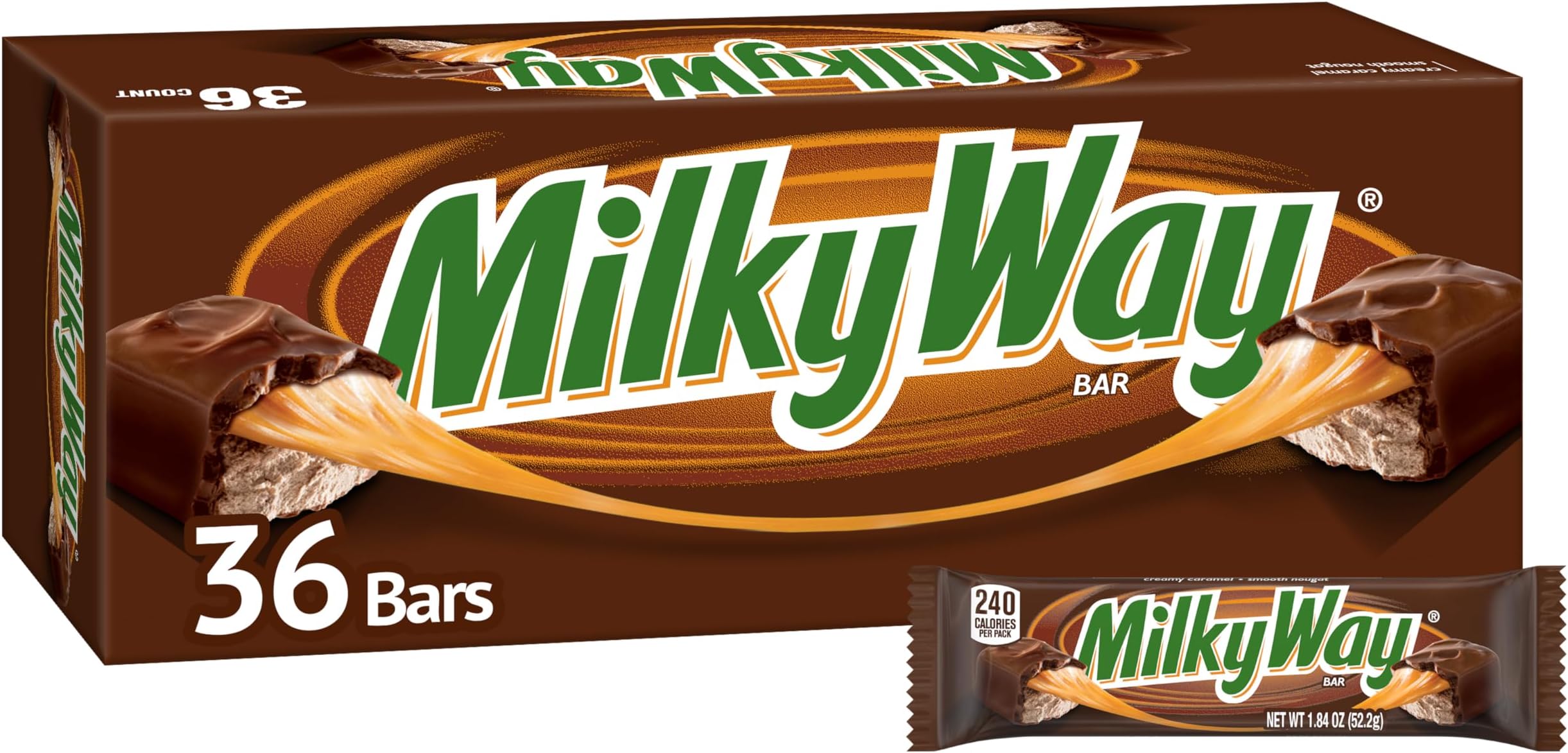 MILKY WAY Milk Chocolate Caramel Candy Bars, Full Size, Bulk Box, 36 ct