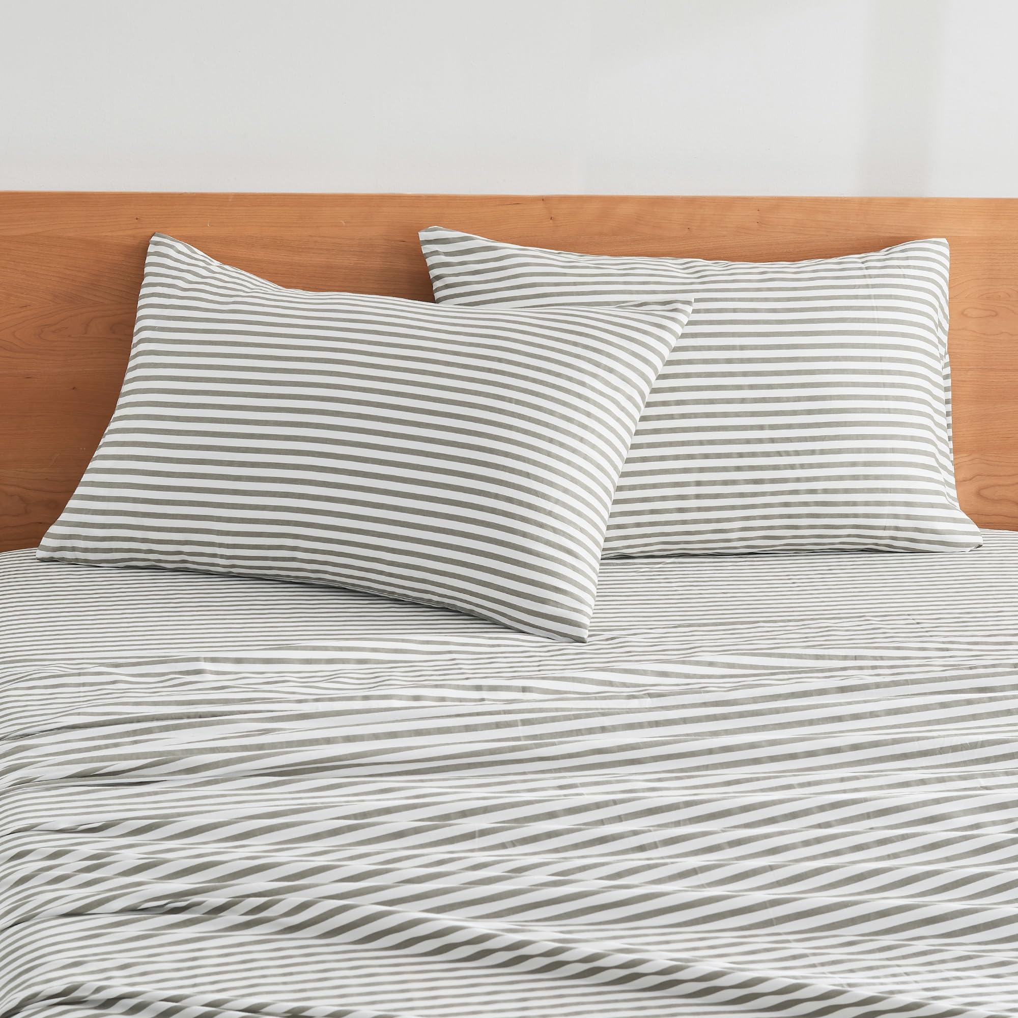 JELLYMONI 100% Natural Cotton 3pcs Striped Duvet Cover Sets, White Duvet Cover W