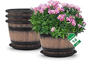 Massive Outdoor Planter Pots: Quadruple Pack of 14 Inch Whiskey Barrel Planters...