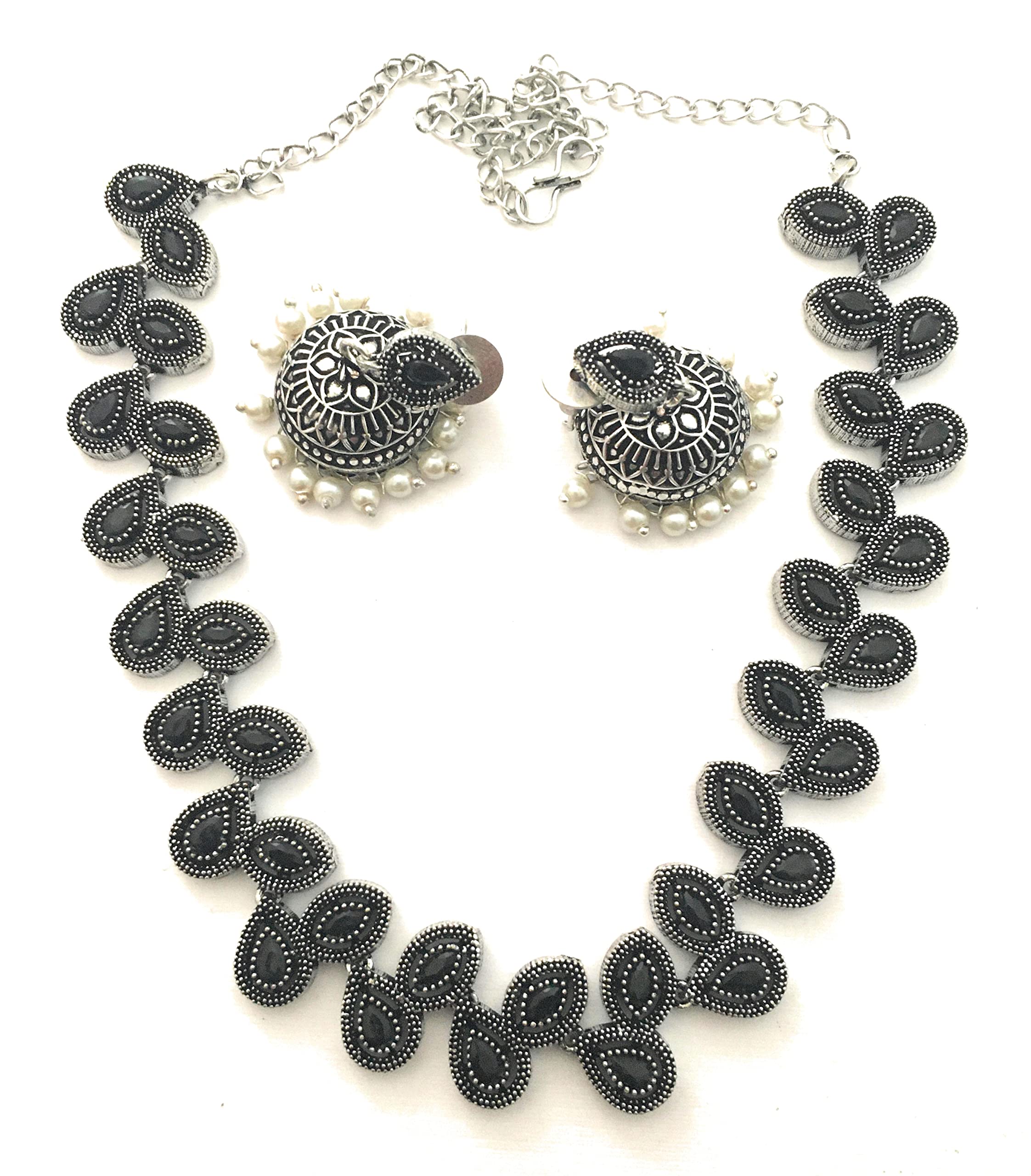 Sasitrends Water Drop Shaped German Silver Stone Studded Oxidized Jewellery Necklace with Jhumka Set for Women & Girls (B0B19383FX) Amazon Price History, Amazon Price Tracker
