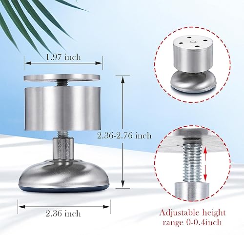 Miniatura 4 de 4 patas ajustables de metal para muebles, patas de gabinete de acero inoxidable redondas para gabinete, sofá, mesa, cocina, reemplazo de patas de