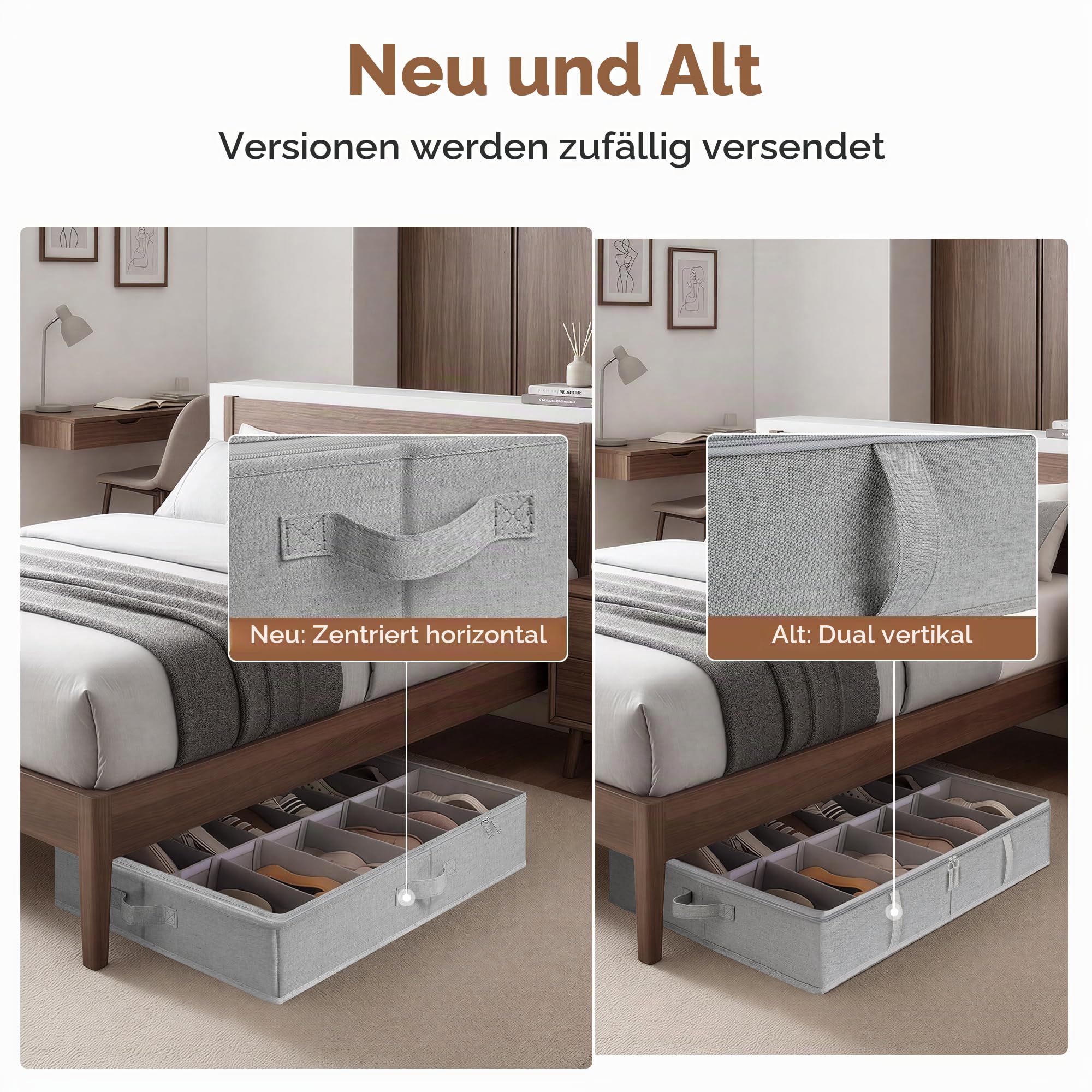 StorageWorks Unterbett Aufbewahrungsboxen, Stoff Unter-Schuhaufbewahrung mit transparentem Deckel für bis zu 24 Paar, faltbare Unterbettkommode mit verstellbaren Trennwänden, grau grau, 2 Stück