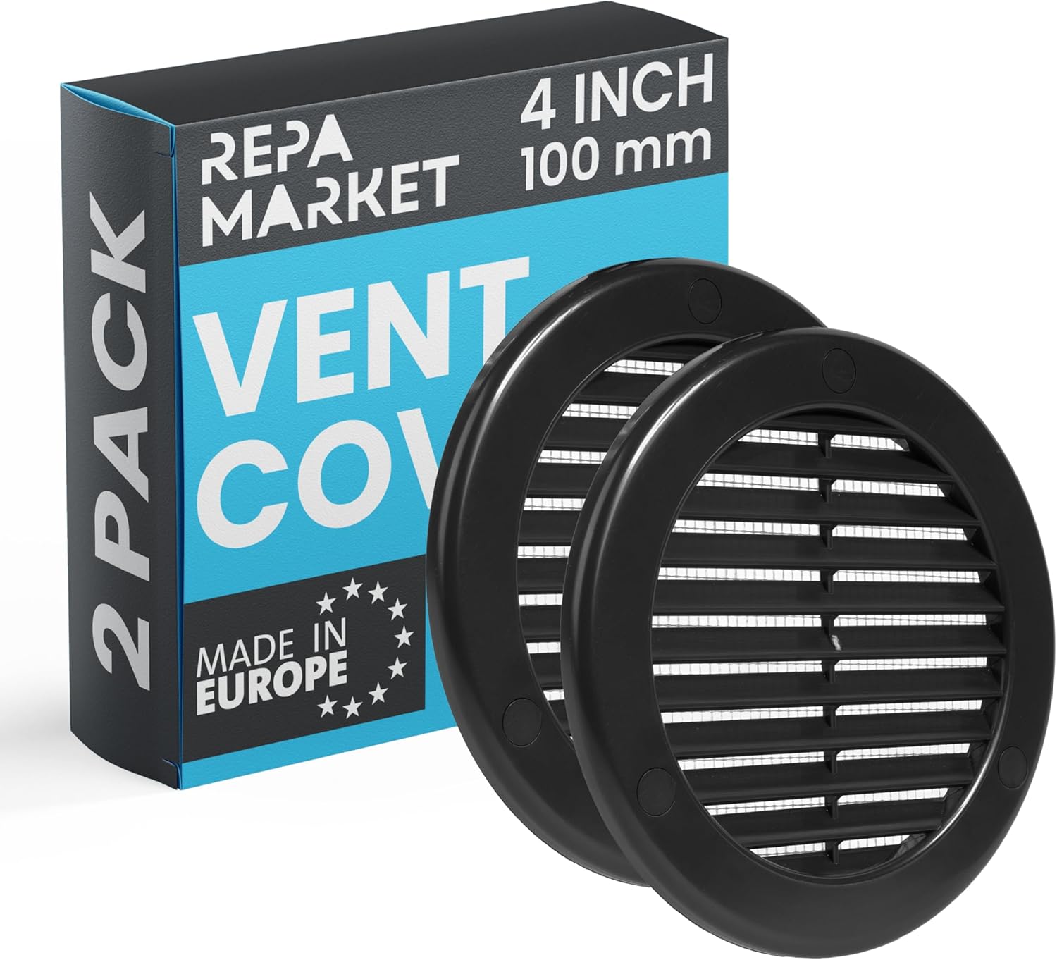 Repa Market 6 Inch (Opening) Black Round Air Vent Cover - Pack of 10 Plastic Fresh Air Intake Vent - AC Cover with Nylon Mesh Screen - Wall, Ceiling HVAC Return Air Register - Modern Soffit Vents