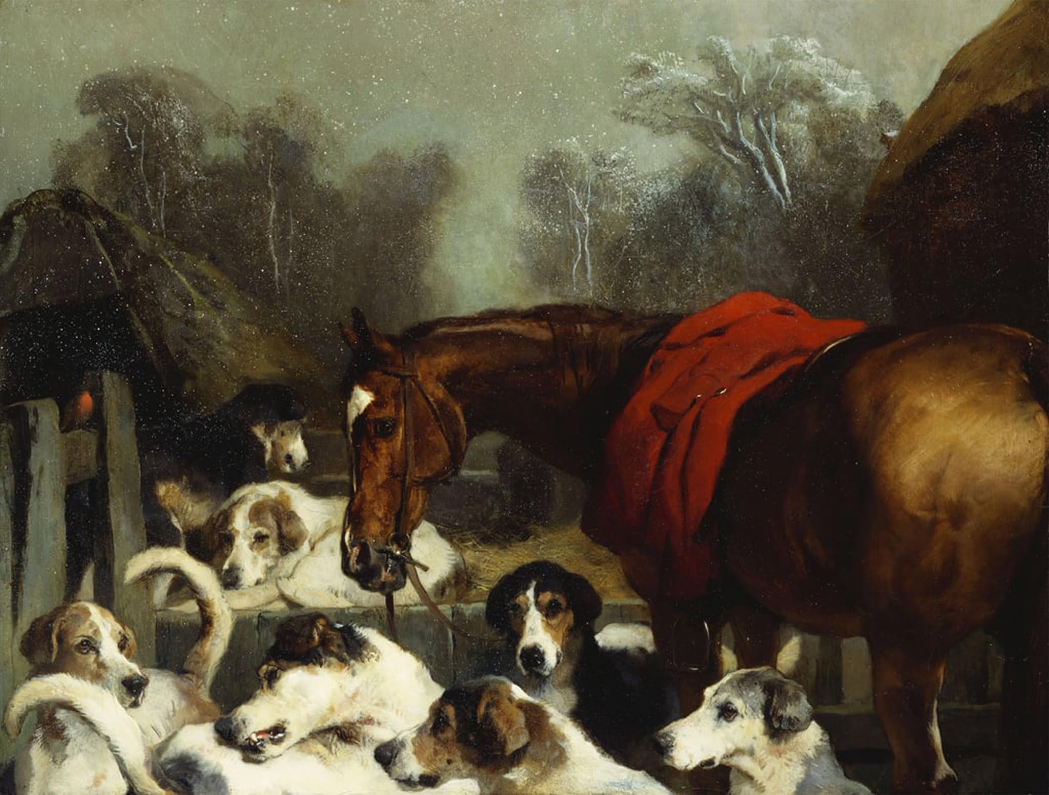 Artxlxxbn No Frame Famous Painting Canvas Artwork Graffiti Print No Hunting Till The Weather Breaks By Edwin Landseer Portrait Canvas Image For Home Decor 60X90cm