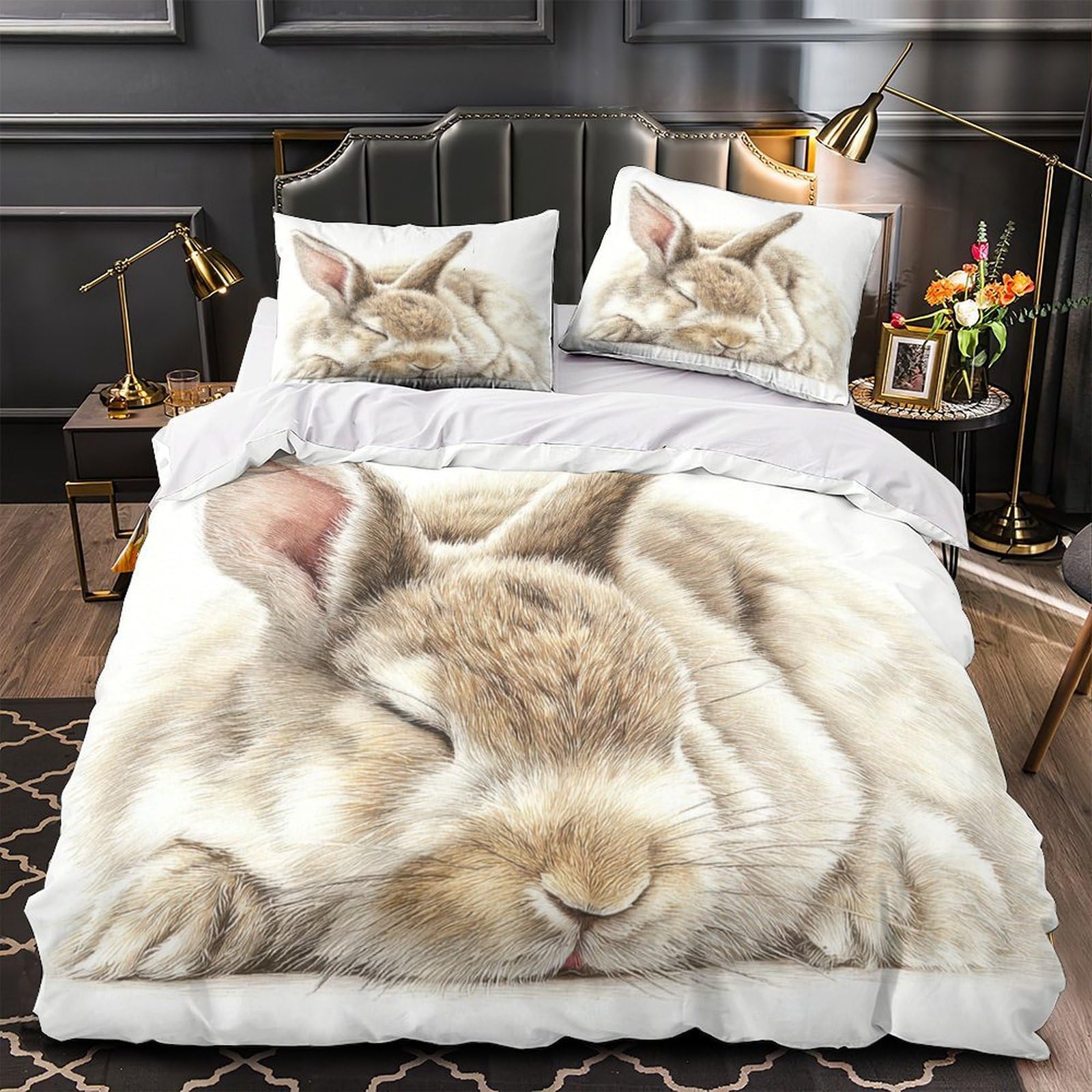 Housse de couette lapin mignon parure de lit microfibre 140x200