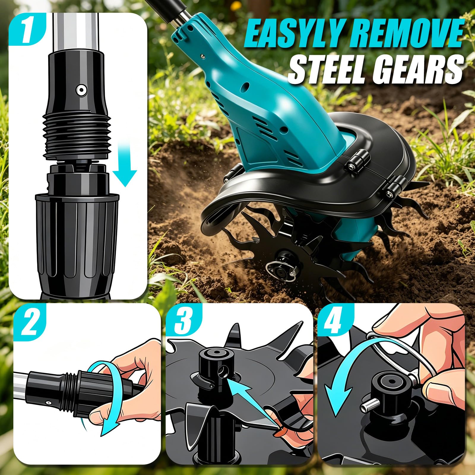 Akku-Bodenhacke Motorhacke für Makita 18V Akku, 16cm Bodenbearbeitungstiefe 23cm Bearbeitungsbreite, Gartenfräse mit 360 U/min Bürstenloser Motor, Elektro Motorhacke für Garten und Rasen (Ohne Akku)
