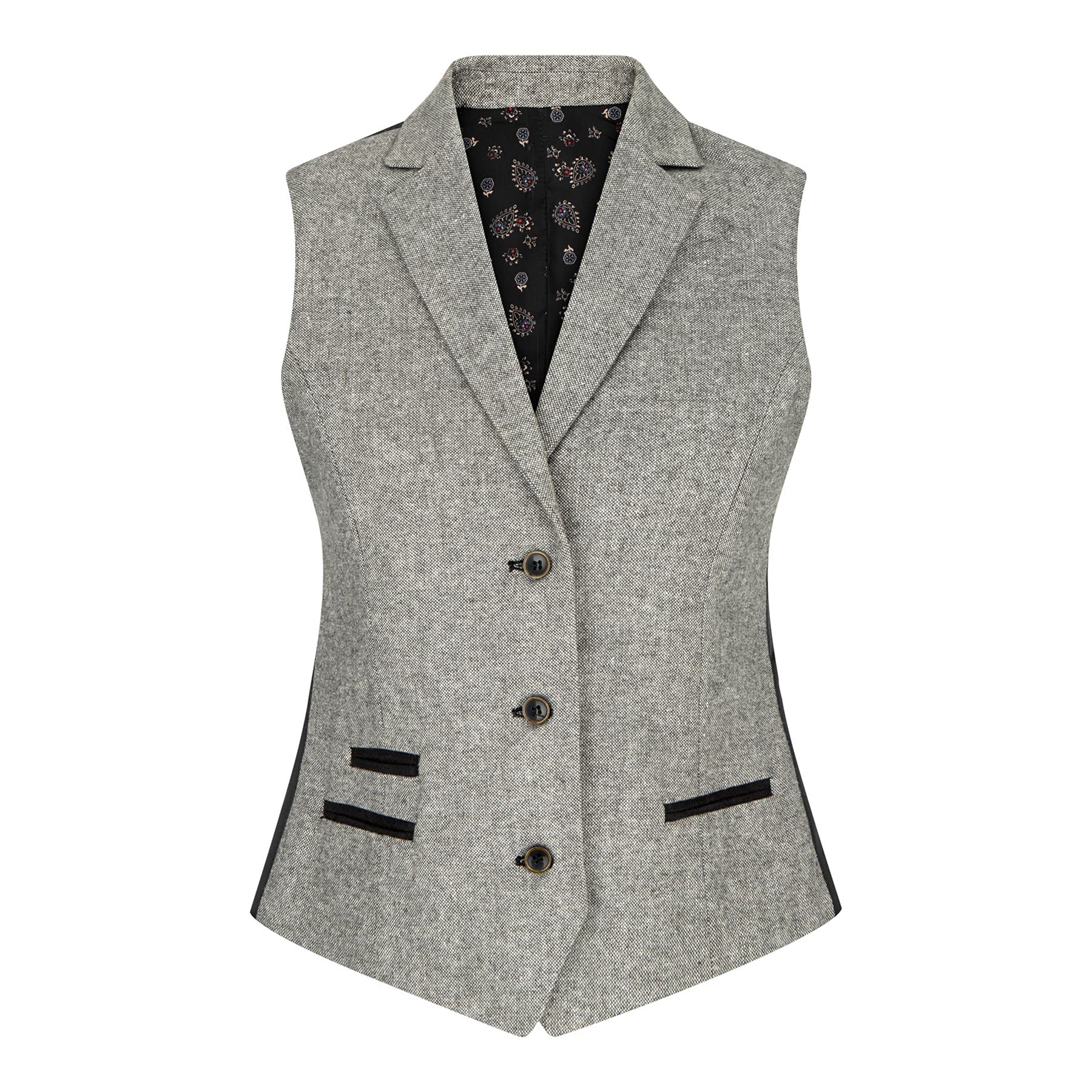 TruClothing Womens Tweed Grey Black Blazer Jacket Waistcoat Elow Patch Classic Peaky 1920s - Light Grey wc 18