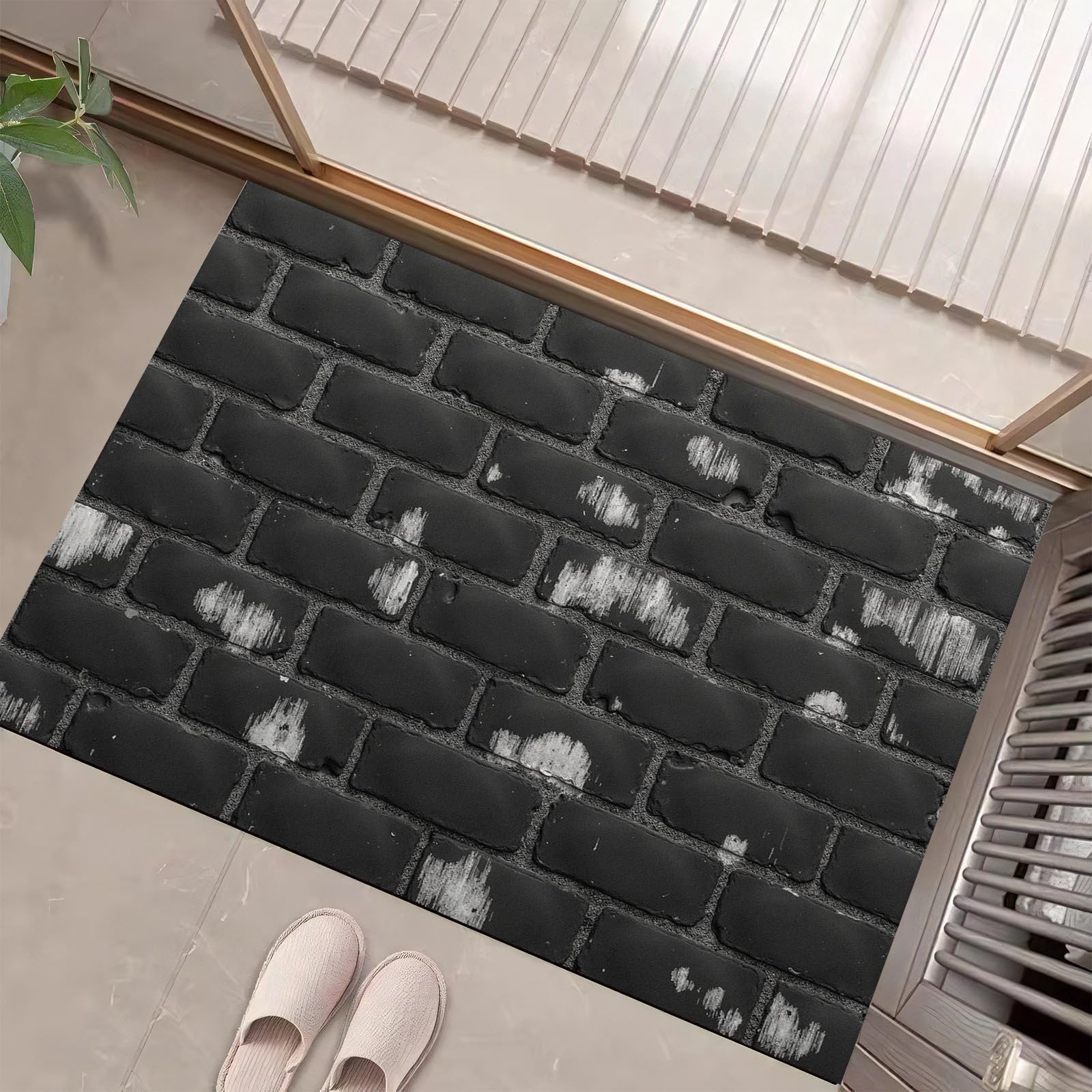 Paillasson d'intérieur pour entrée de maison style briques noires 80x120