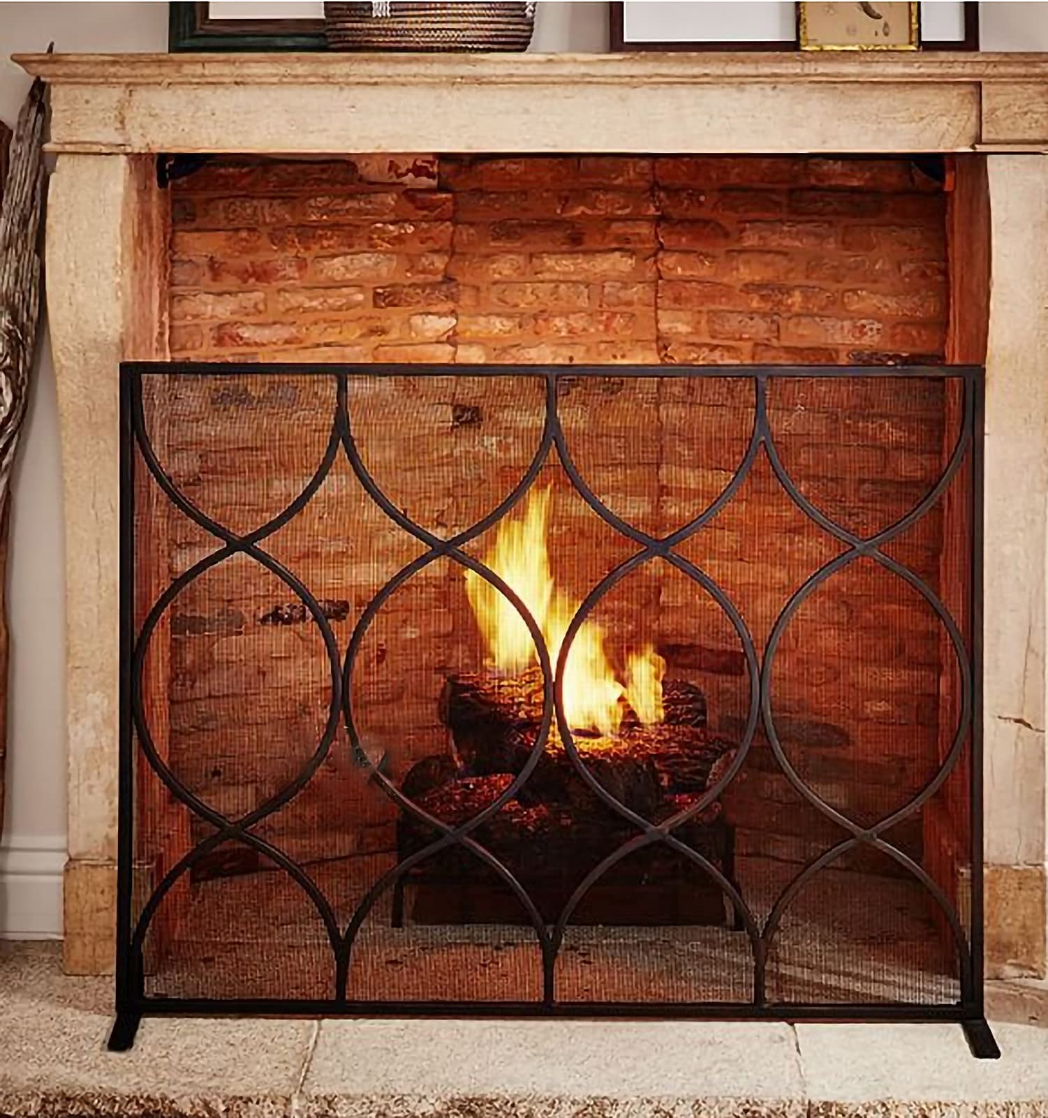 Parafiamma per Camino in Ferro battuto a Pannello Singolo, in Metallo Decorativo, in Rete, parascintille, per Camino, Soggiorno, Griglie per Esterni, Nero (Nero 100 x 28 x 80 cm) Needed