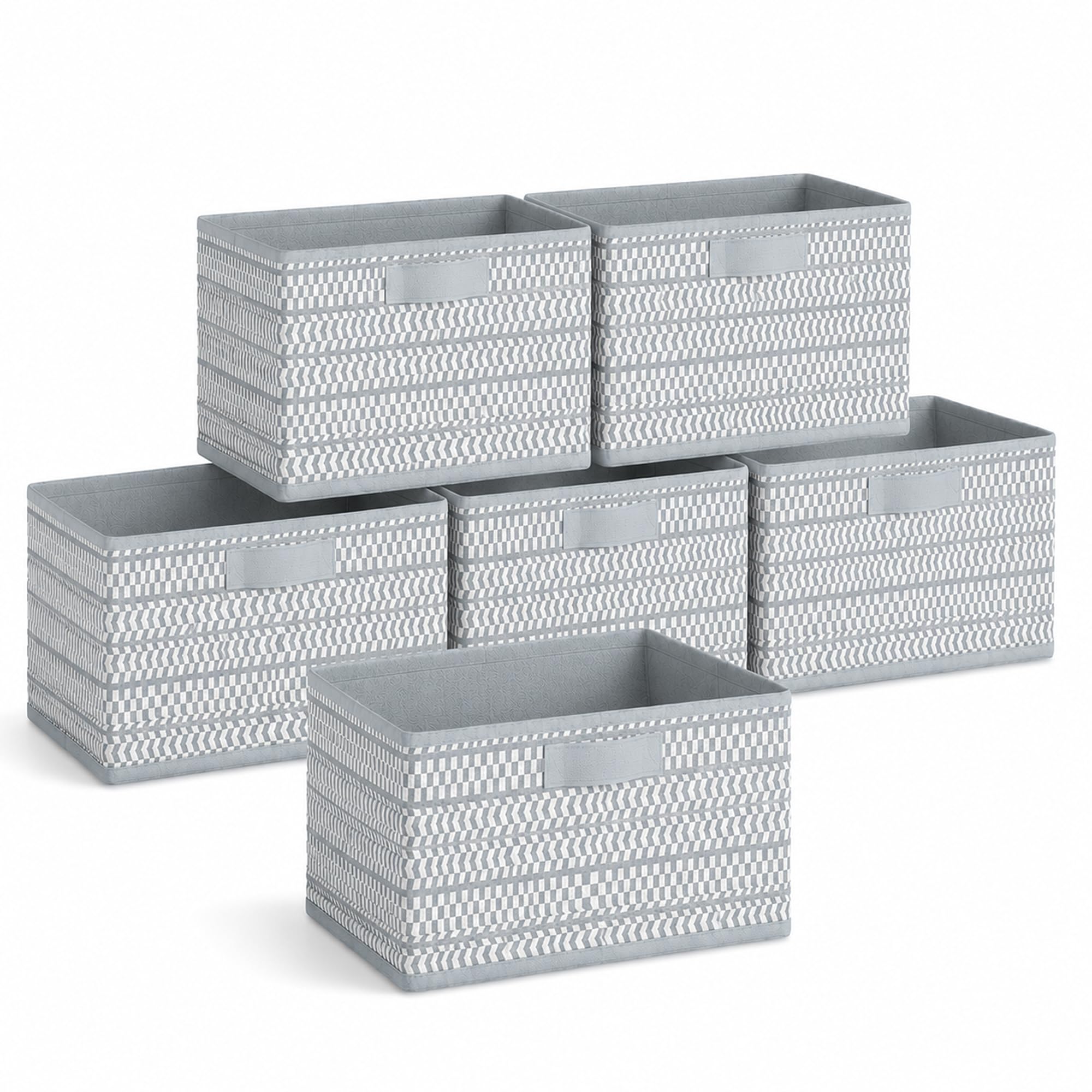 DALUCI Foldable Wardrobe Organizer Storage Box (Pack of 6, Grey) | Premium Clothes Storage Basket for Wardrobe & Closet | Strong Non-Woven Foldable Boxes for Storage | Space Saving Cloth Organizer
