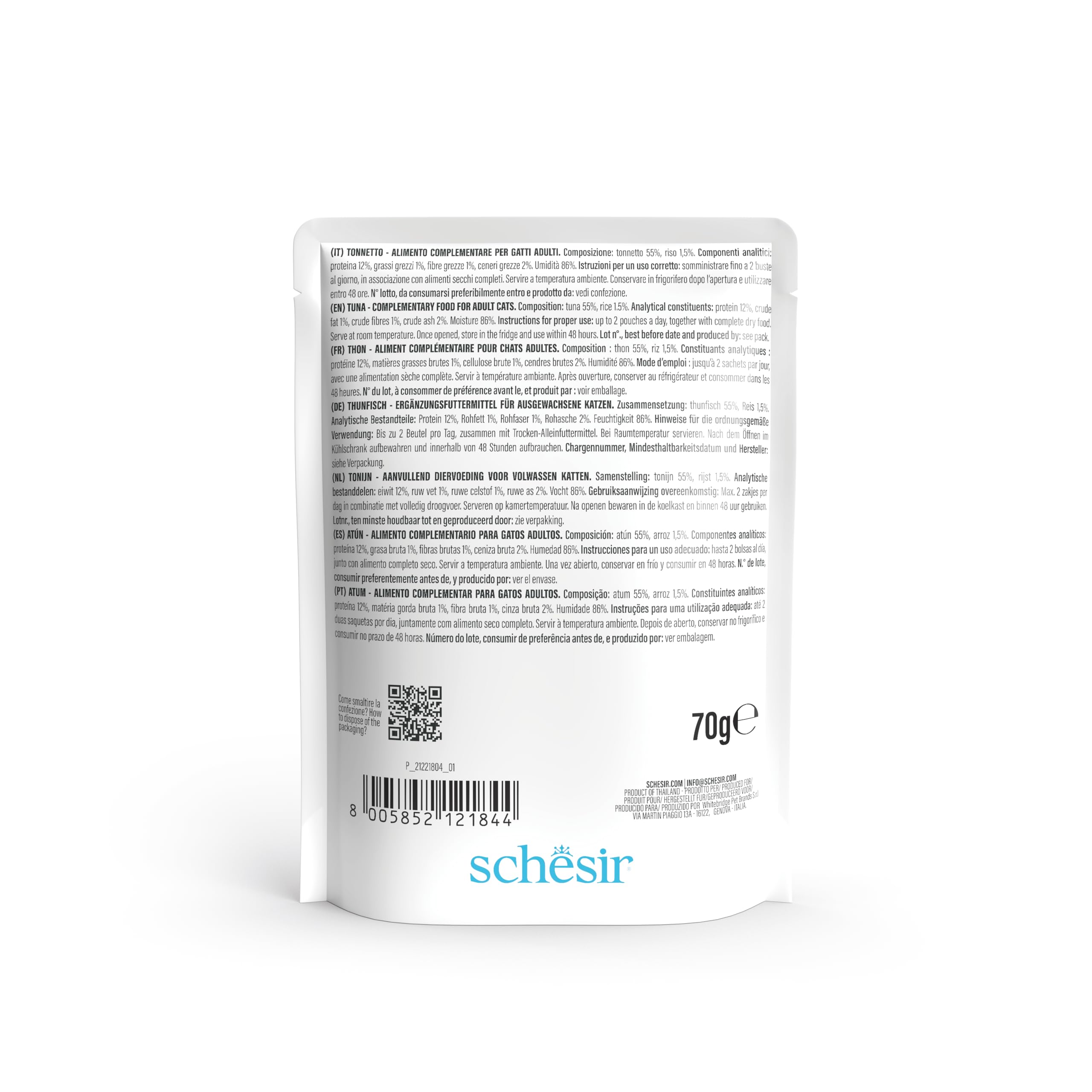 Schesir, Filety z tuńczyka w galaretce, uzupełniająca mokra karma dla kotów, oryginalna receptura, 100% naturalny, 12 torebek po 70 g