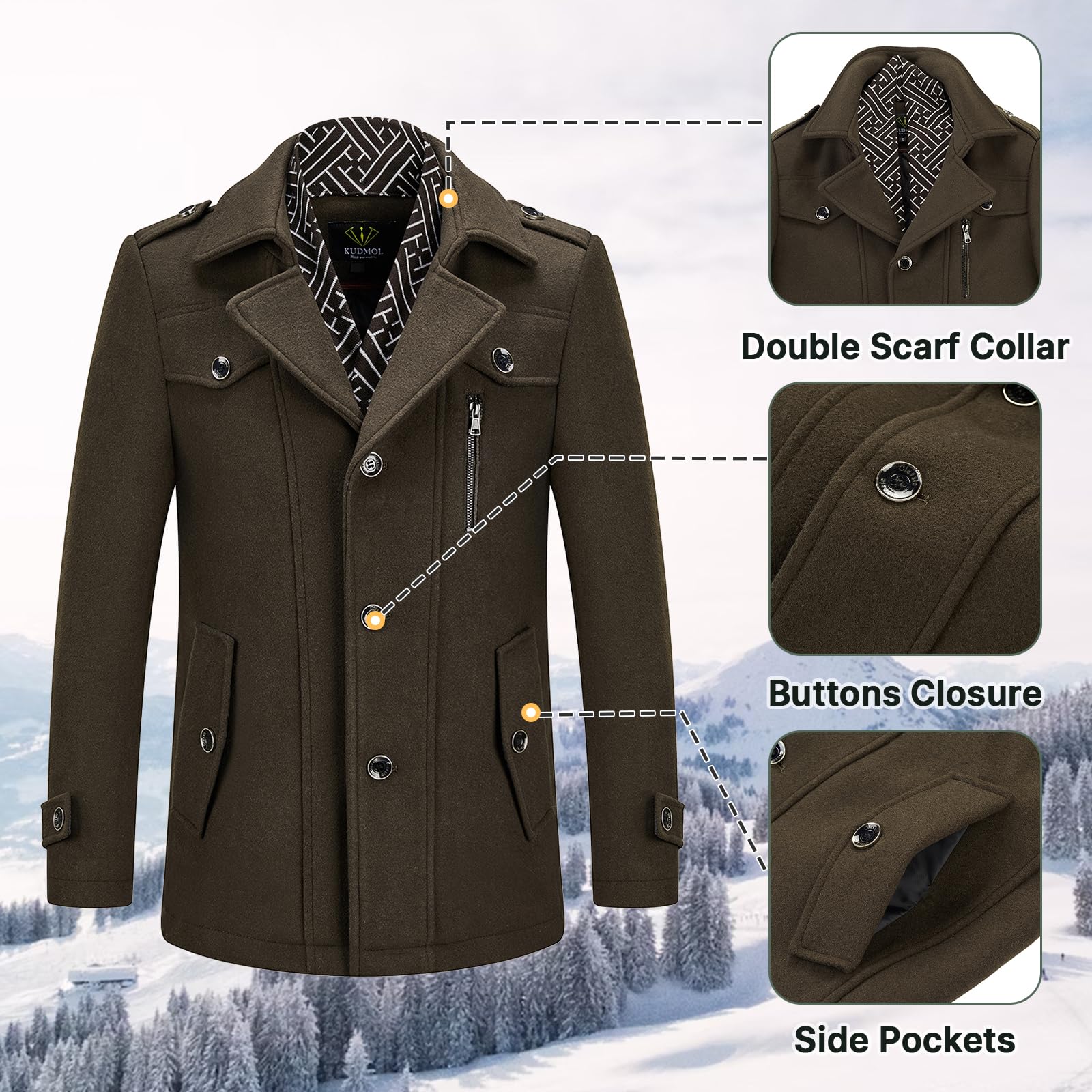 Abrigo para hombre de lana de invierno cálido para hombre, abrigo grueso para negocios, Slim Fit Overcoat, café, XXXL