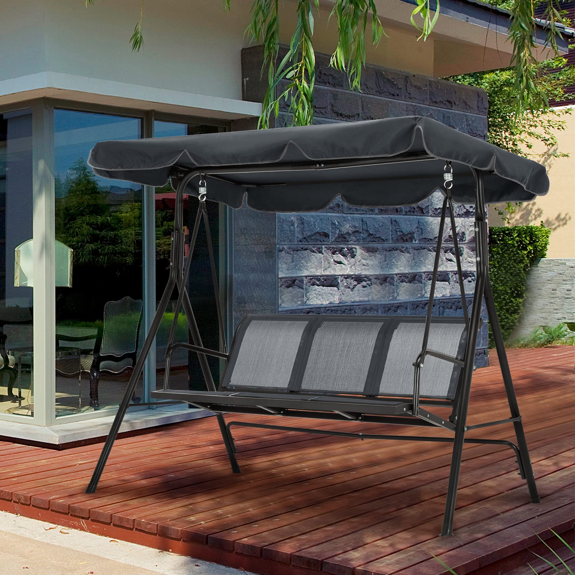 M MCombo 3-Sitzer Hollywoodschaukel Gartenschaukel Gartenliege Schaukelbank 8007(Grau)