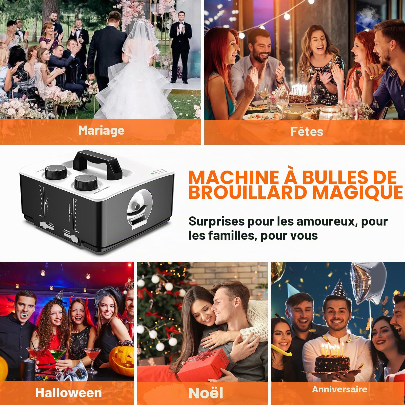 Machine à bulles de fumée 350 W - Machine à bulles anti-éclaboussures - Fogger portable - Pour Halloween, Noël, fête, mariage, anniversaire, photographie