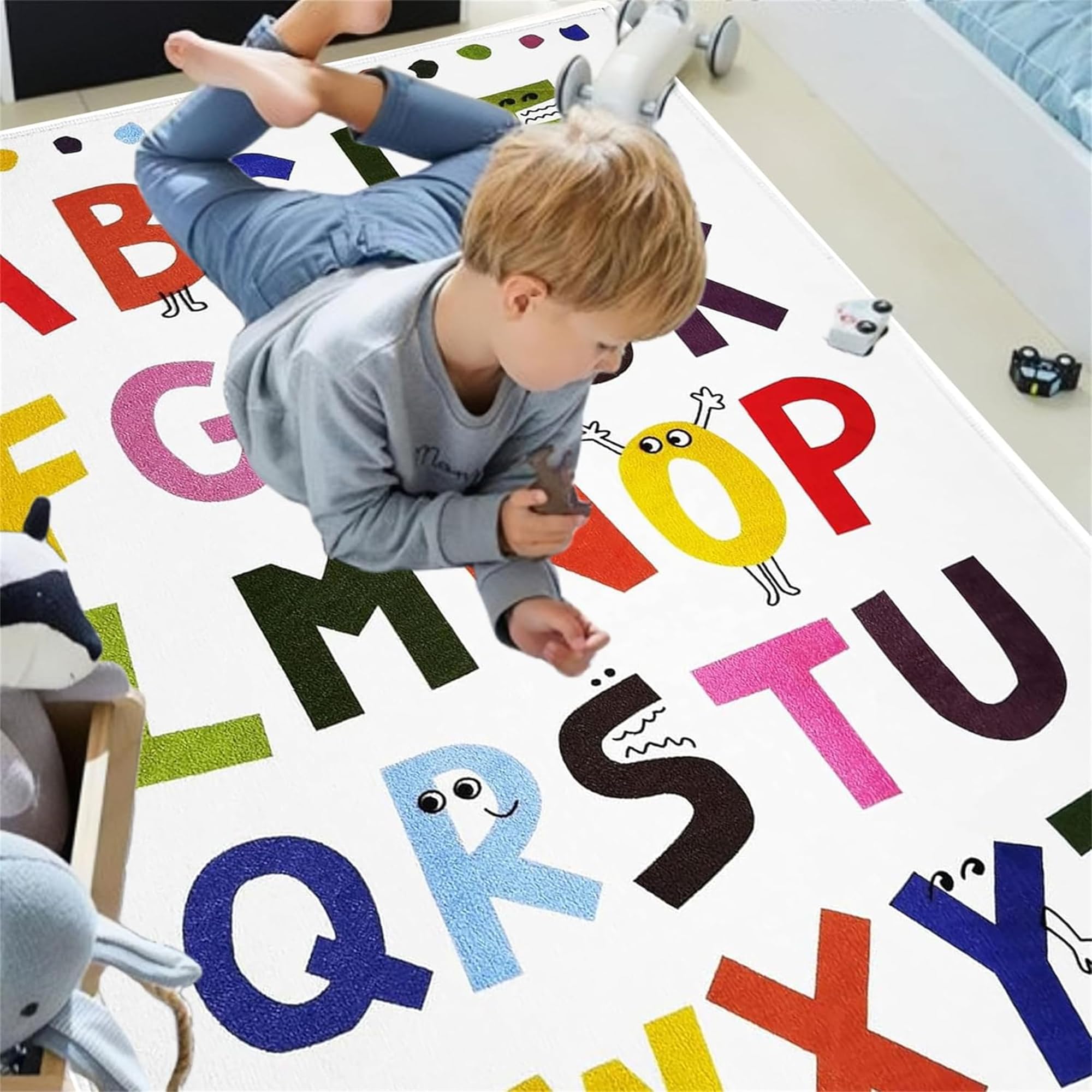Apioiqa Funny Kids Play Rug for Playroom Nursery Rug, 4x6 Children Learning Playmat Carpet Learning ABC Alphabet Play Mat Soft Plush Educational Area Rug for Bedroom Classroom