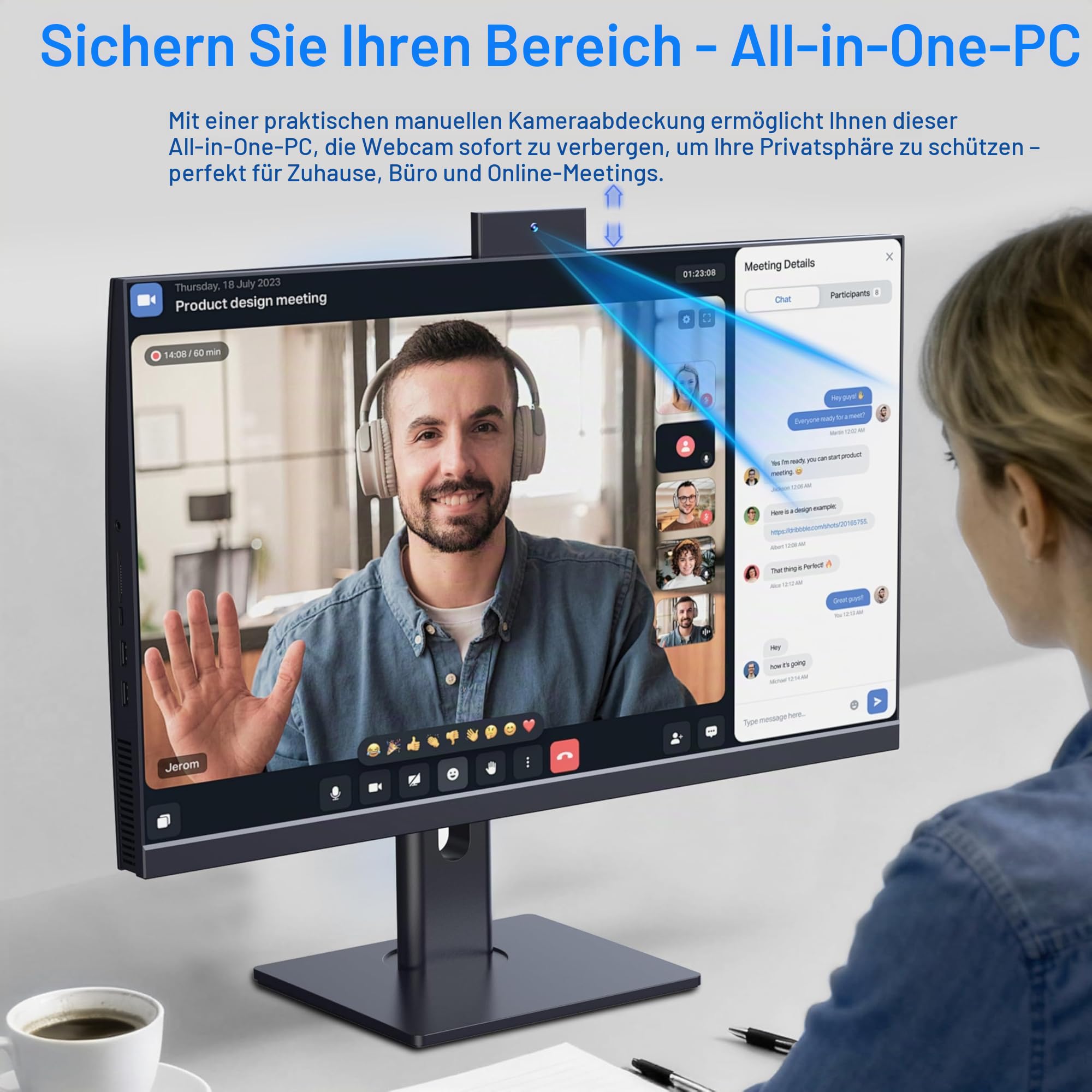 Desktop-PC All-in-One 27 Zoll Quad-Core N95 (bis zu 3,4 GHz) 512 GB SSD 16 GB RAM mit Webcam, All-in-One-PC unterstützt Bildschirm, WiFi6 Dual-Band Bluetooth 5.3, Schwarz