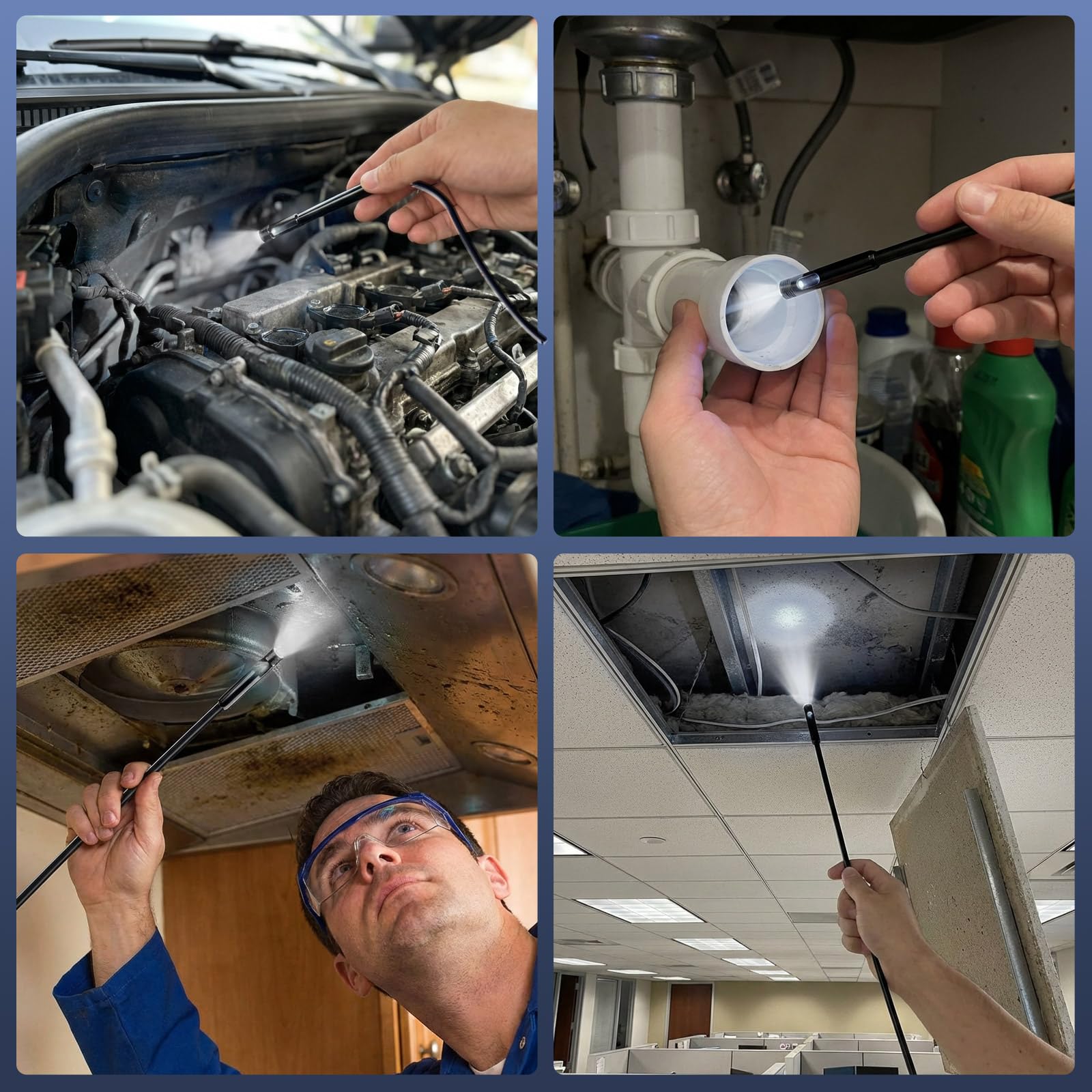 Caméra Endoscope avec lumière, Serpent Semi-Rigide de 5 m, caméra Endoscope HD 1920p avec 8 LED réglables, étanchéité IP67, 8 mm, Inspection pour iOS et Android (Double Objectif)
