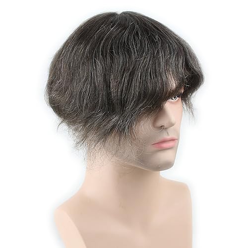 Dreambeauty Toupee para hombre 10 × 8 "cabello humano 5# mezcla de colores 10% gris sintético hairpiece piel fina sistema de reemplazo de pelo base