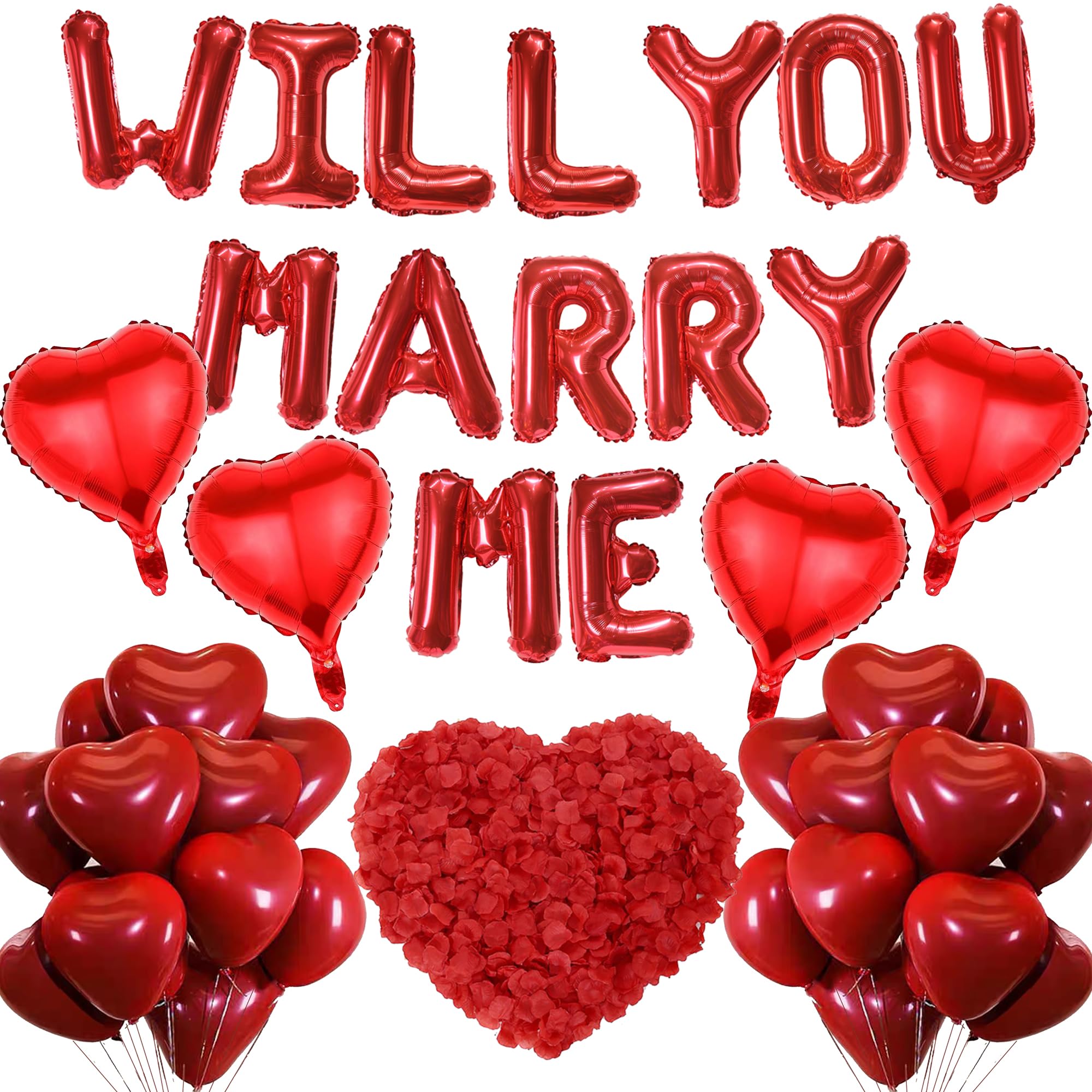 Will You Marry Me Balloons - 542 Pcs Balloon Proposal Decorations Kit Red Letter Heart Foil Latex Balloon Artificial Rose Petals For Valentine'S Day Engagement Wedding Marriage Romantic Occasions