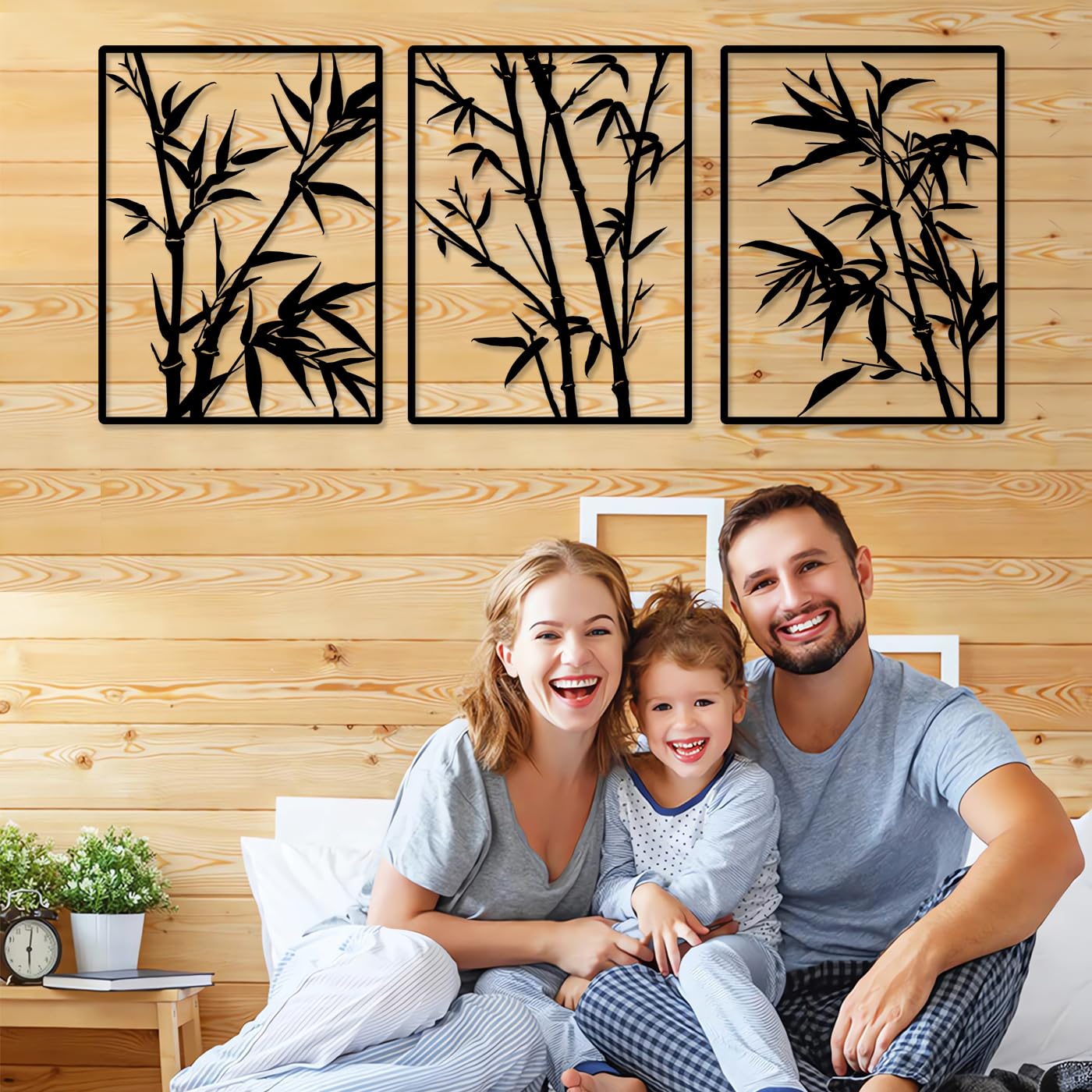 Pduoduo Decoración de pared de bambú grande, arte de pared de metal, letrero colgante de árbol, escultura de bambú para decoración de pared, paquete de 3 (total 127 x 56 cm)