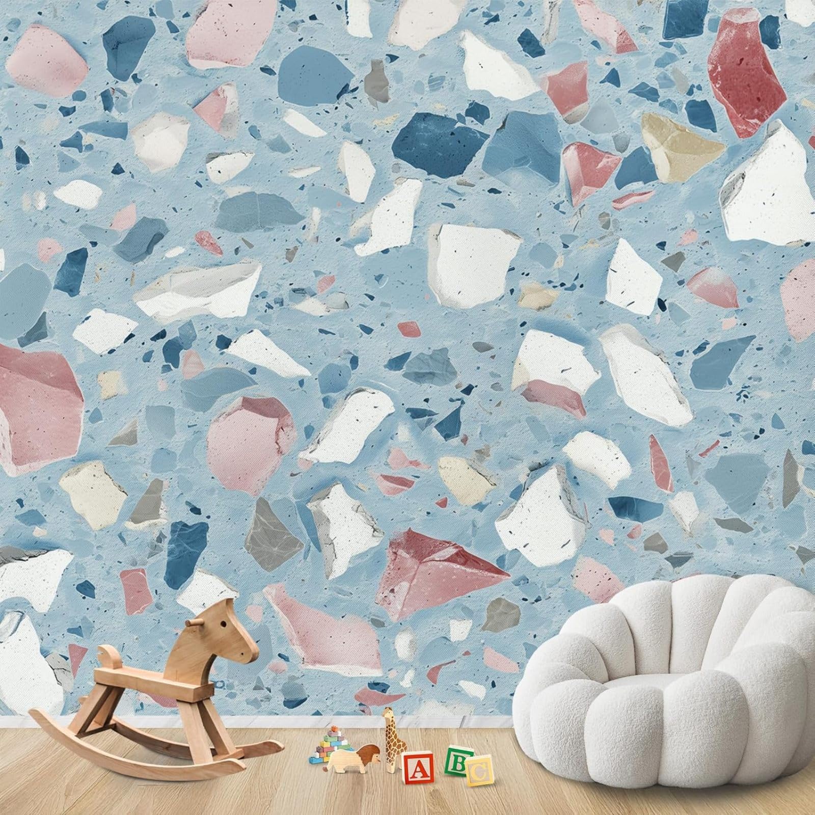 kfjhgbdshhj Photo Wallpaper, Terrazzo, Blue Stone Look, Non-Woven, Modern, Living Room, Bedroom, Children's Room, Wall Decoration, Motif Wallpaper,350cmx256cm Stickers - Frameless Painting - Poster
