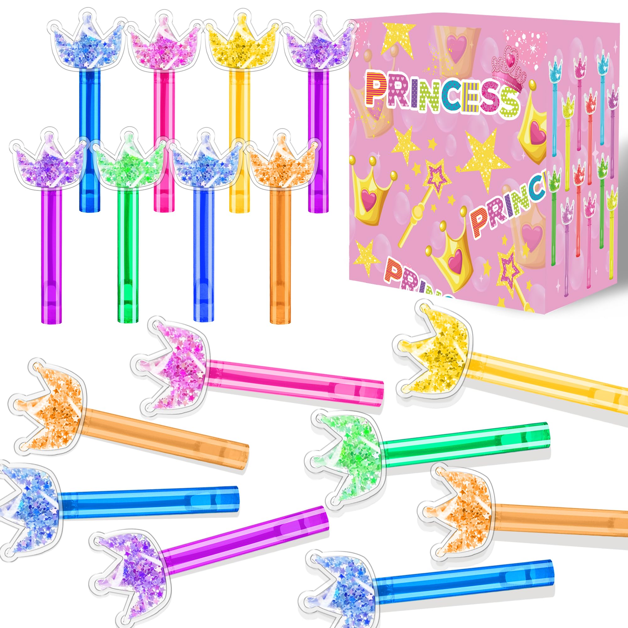 24PCS Glitter Crown Bubble Wands Toys for Kids, Princess Birthday Party Favors Supplies Decorations, Classroom Prizes, Pinata Fillers, Goodie Bag