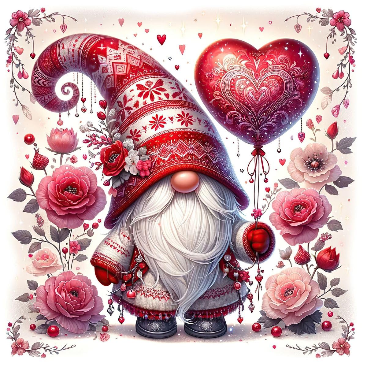Valentine's Day Gnome Diamond Art Kits for Adults - 5D Diamond Painting for Adults, Full Drill Diamonds Dots Gem Art Kit for Wall Home Decor Arts Craft 14x14 inch