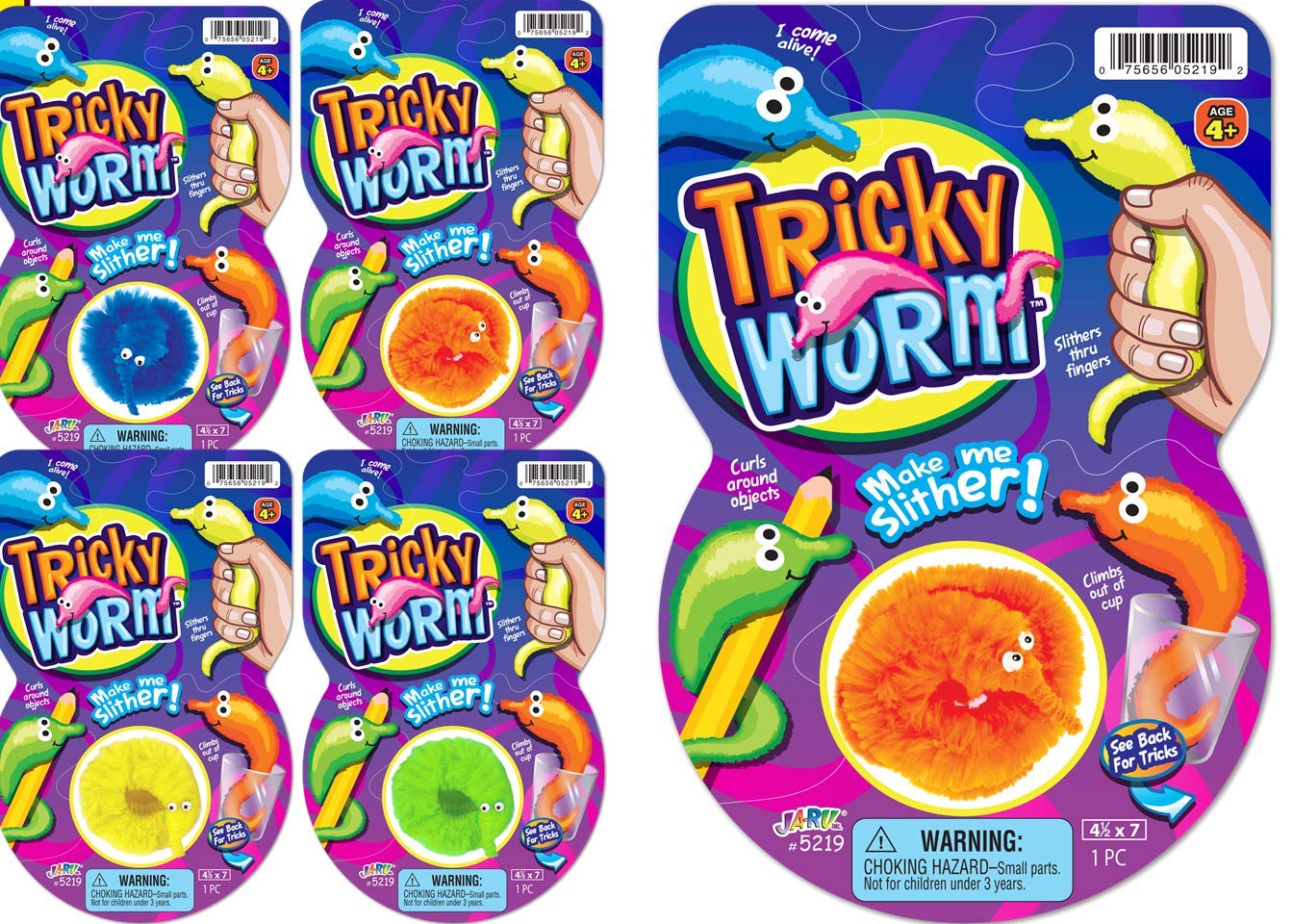 JA-RU Fuzzy Worms on Strings on a String Magic Worms Fidget Toy (4 Assorted Individually Packed) Wiggly Worm On String Twisty Fuzzy Worm Toys for Kids Party Favors ADD Anxiety Relief 5219-4s