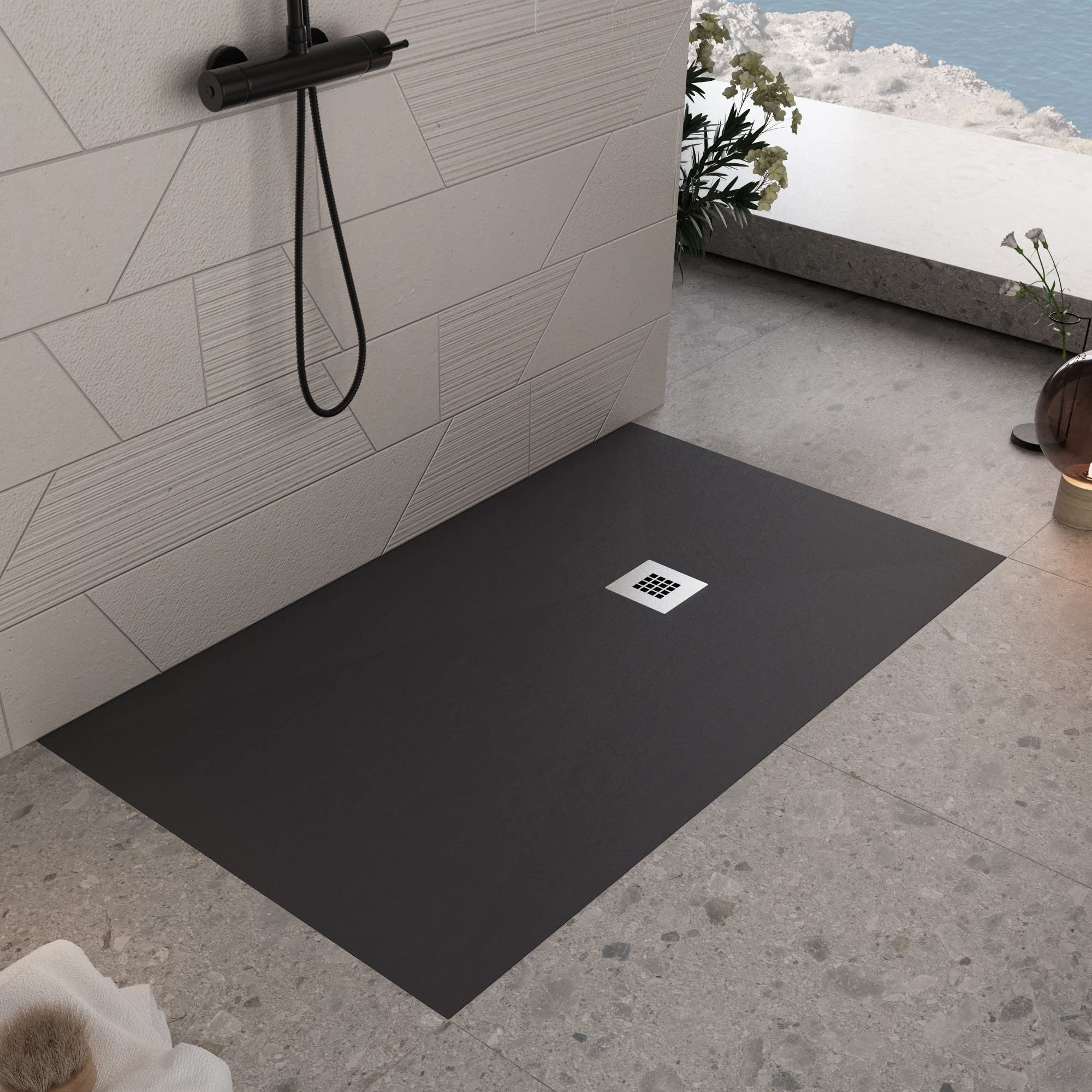 Piatto doccia in marmoresina Nero effetto pietra cemento PLUS - Misura 70x2
