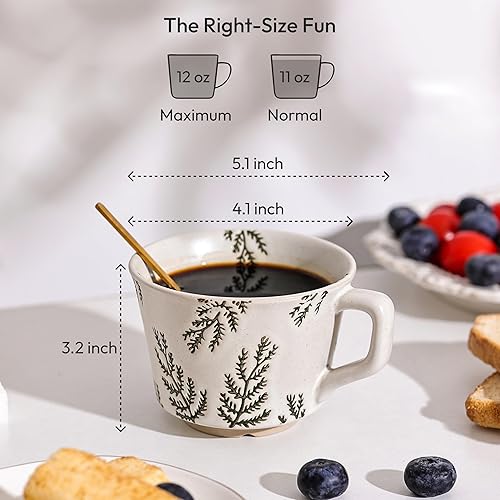 Miniatura 3 de LINVIA Juego de 4 tazas de café de cerámica, 12 onzas, tazas de té únicas con mango grande, perfectas para café con leche moca, capuchino expreso,