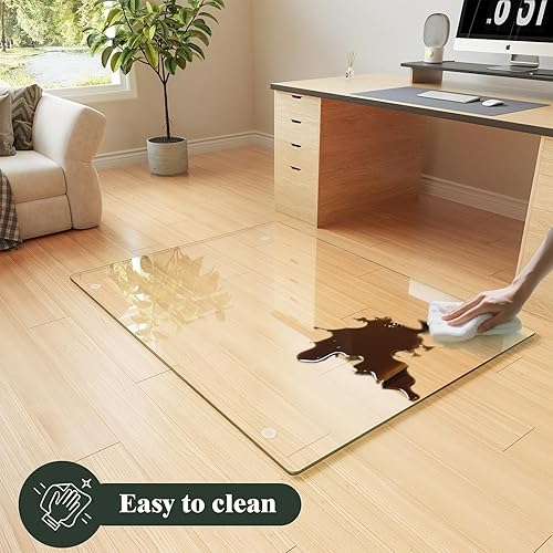 Vista 122 de Koonmi Tapete para silla de vidrio templado para suelos de madera dura y alfombras, 30 x 48 pulgadas, color gris, protector de piso de oficina
