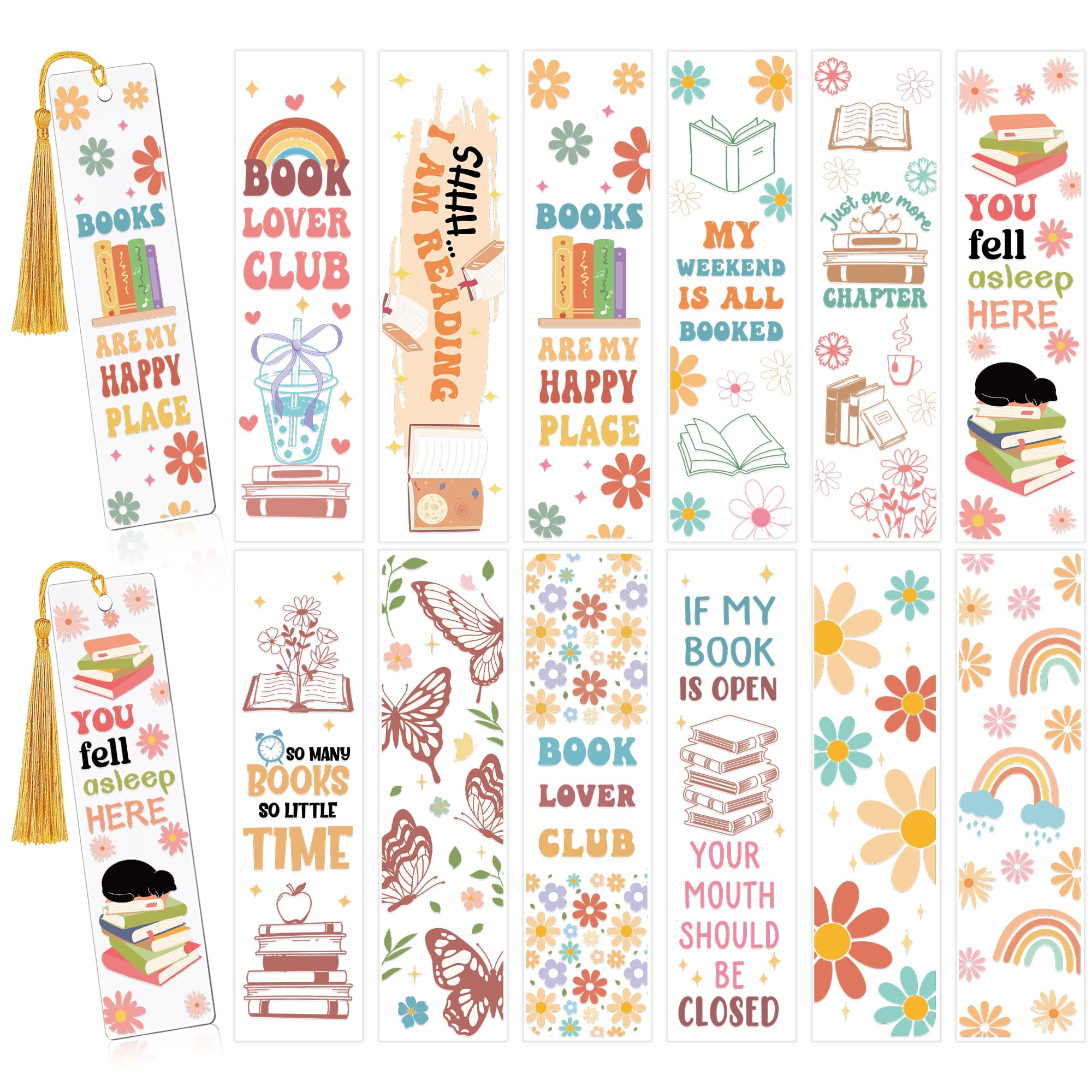 UV DTF Bookmark Wraps - 24 Sheets Acrylic Bookmark Blanks UV DTF Transfer Stickers, Book Theme Rainbow Butterfly Flower Design for Book Lover DIY