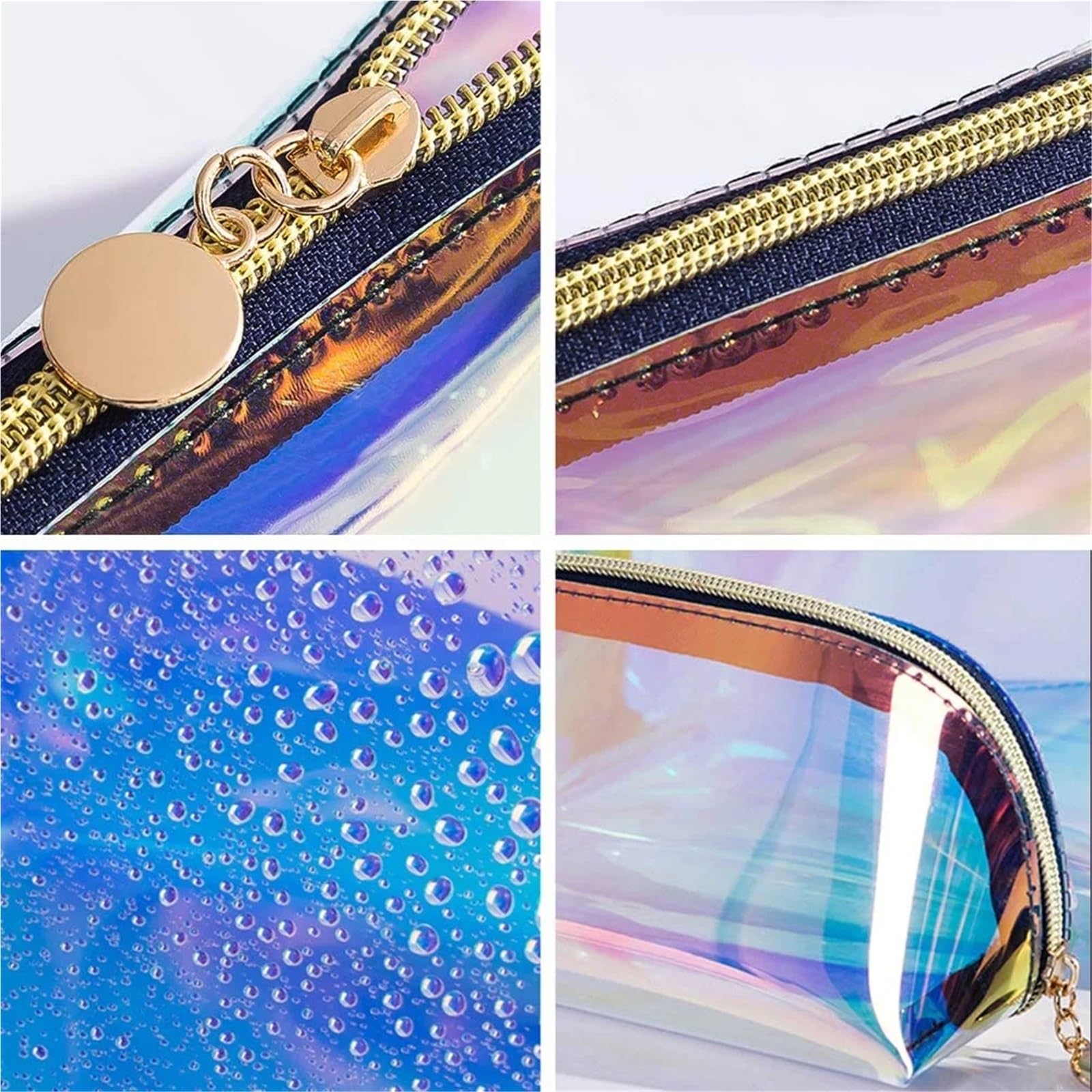 100Pcs Transparent Holographic PVC Cosmetic Zipper Bags Waterproof Travel Plastic Laser Ladies Makeup Pouch(21x11x8cm)