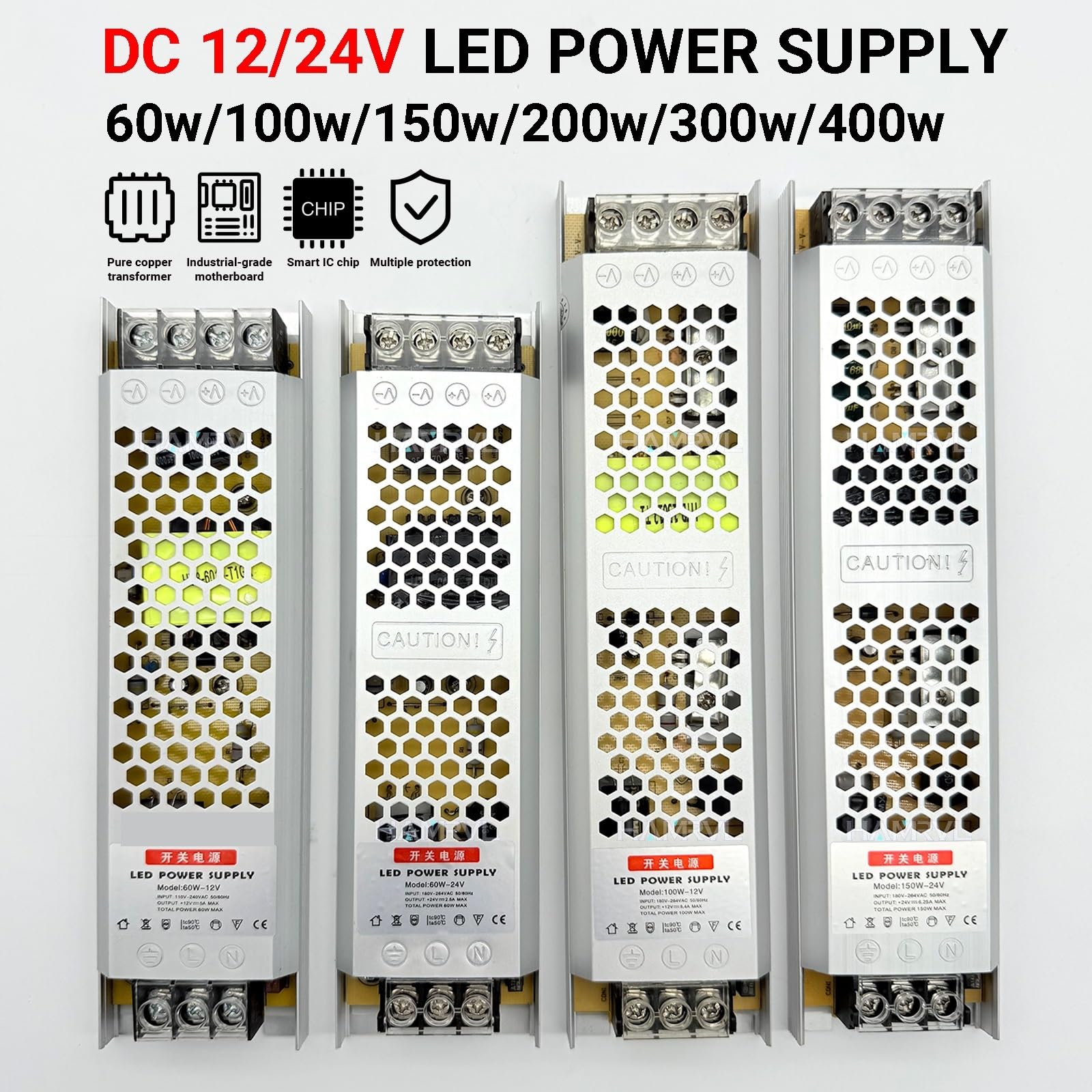 Controlador LED de 400 W, fuente de alimentación ultradelgada de 12 V/24 V for tiras LED, transformador de CA a CC(150W 24V)