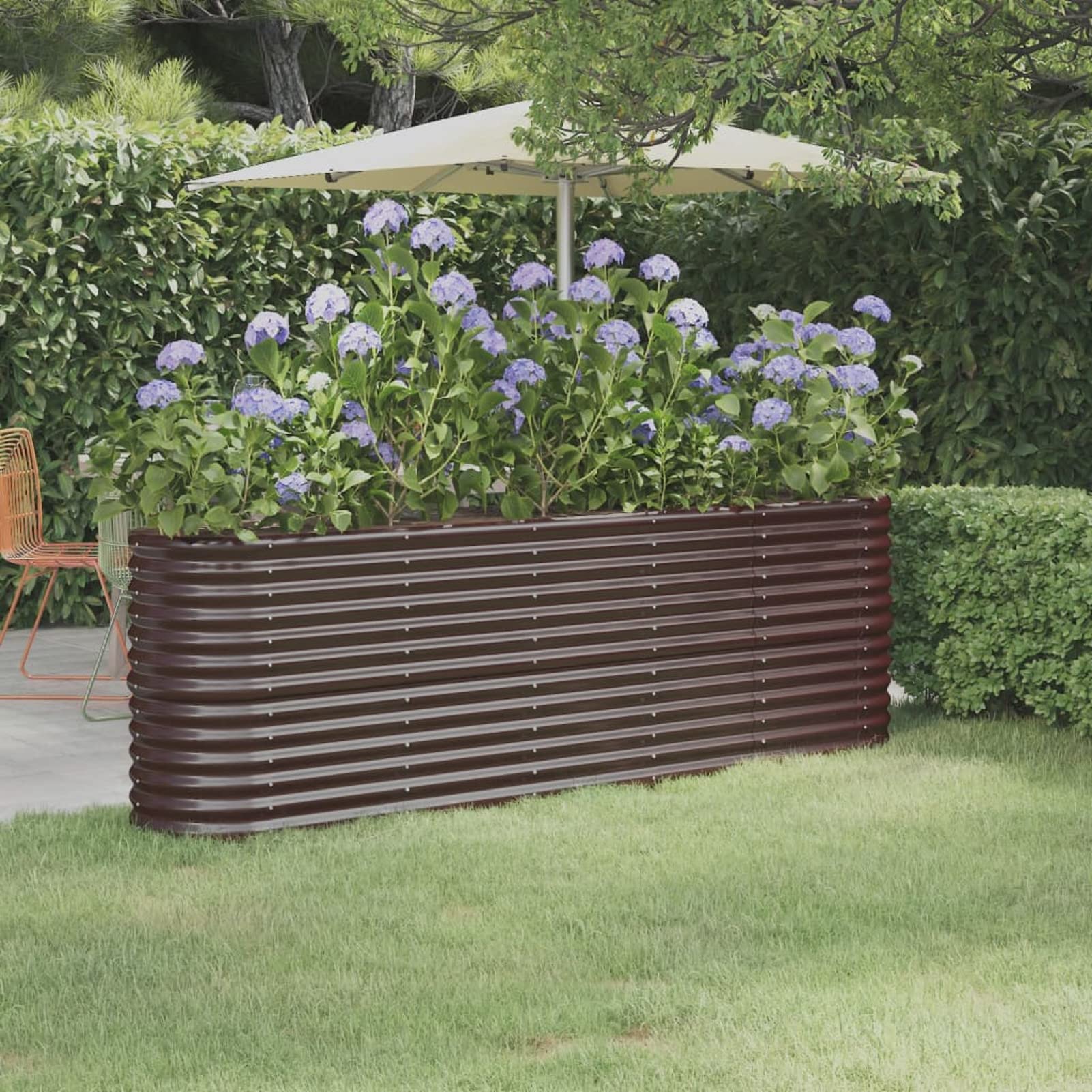 IKAYAA Raised Beds for Garden Metal Raised Bed Galvanised Steel Outdoor Planters Garden Planter for Herb Growing Fruits Flower -brown-224 x 40 x 68 cm
