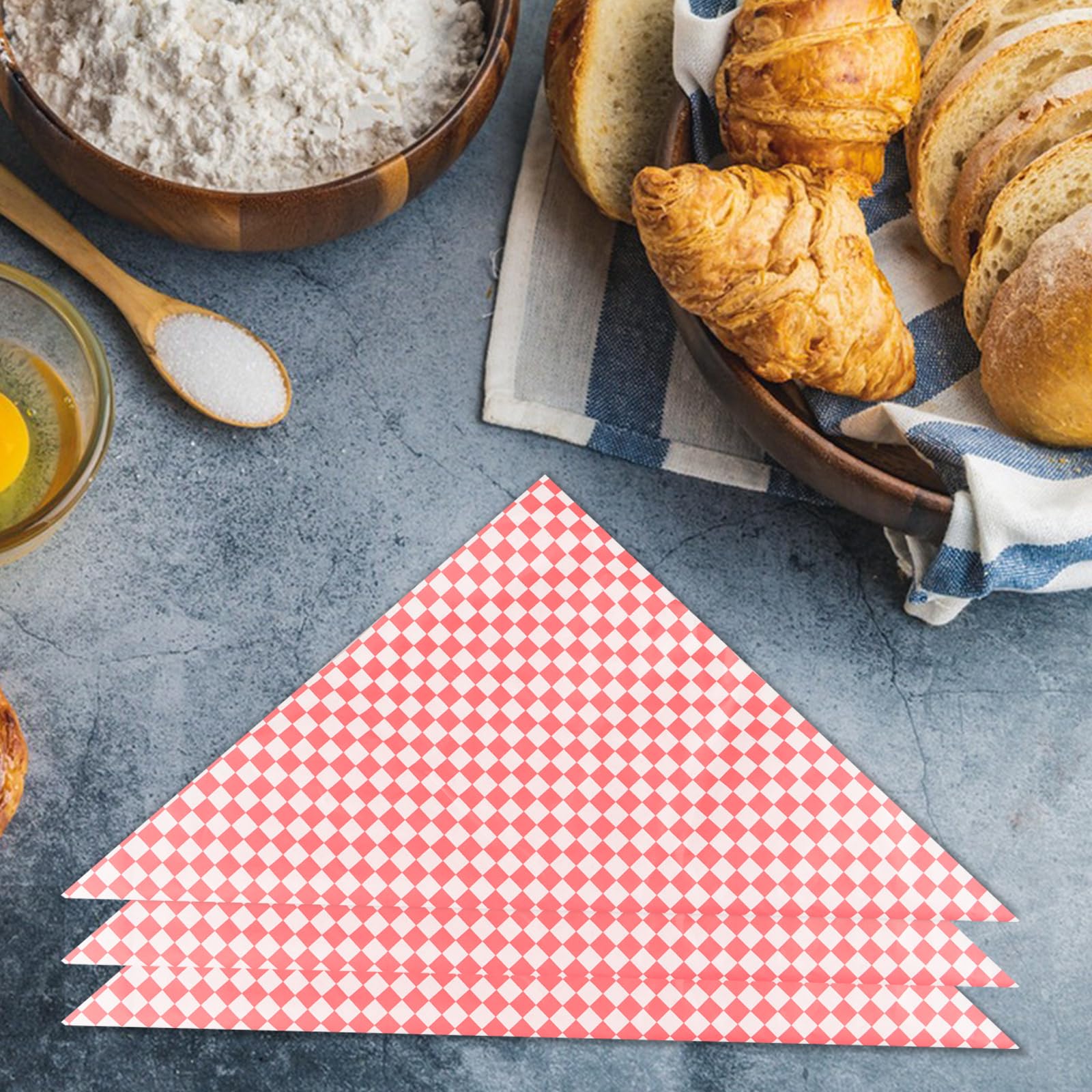 DAJAVE 500 fogli di carta oleata per uso alimentare, colore rosso, a scacchi, a prova di olio, per gastronomia, hamburger, sandwich, torte, patatine fritte (30 x 30 cm)