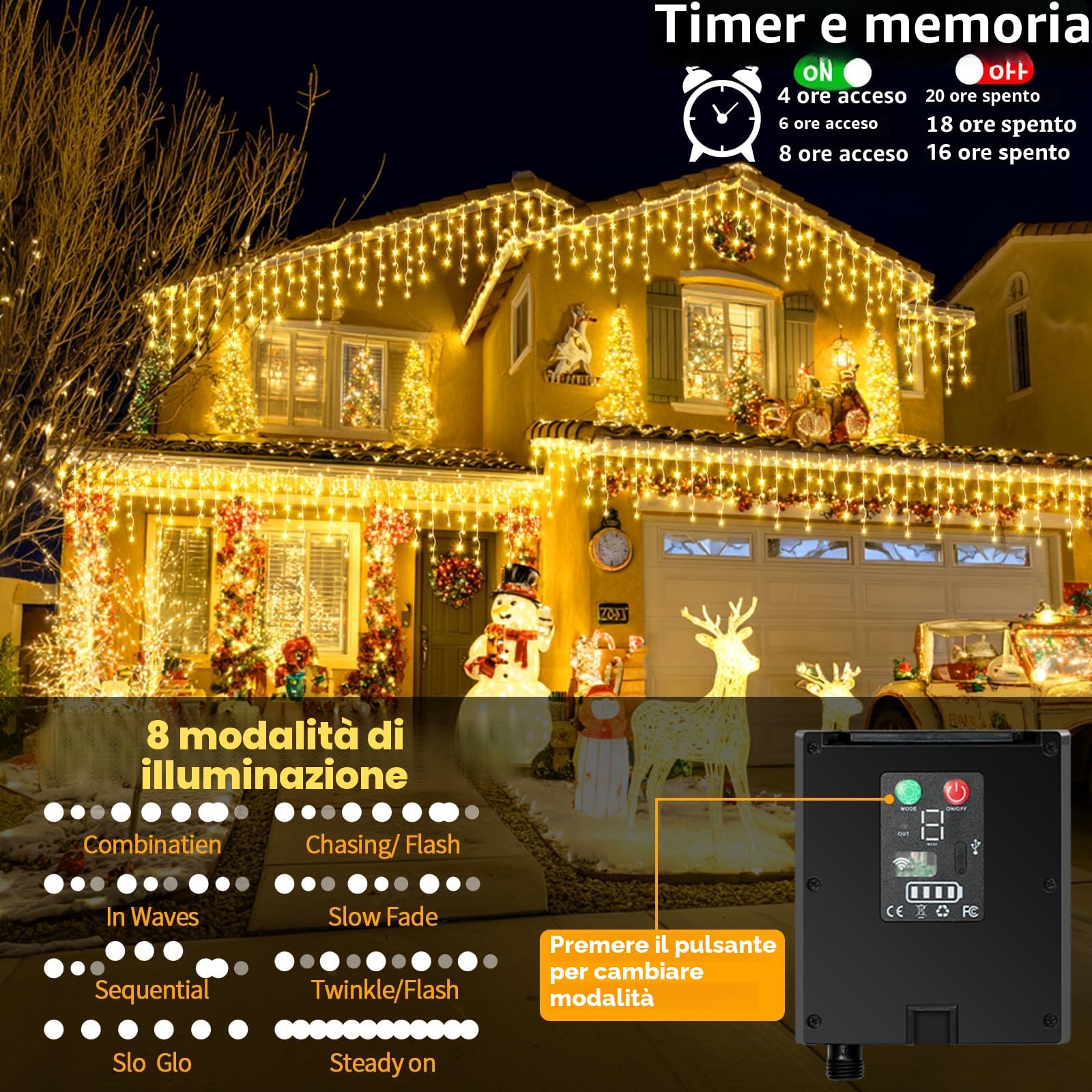 Solari Tenda Luminosa Esterno [20m + 5m], 660LEDs Luci Natale Esterno con 2500mAh Pannello Solare,Collegabili,8 Modalità,Luminosità Regolabile,IP65 Luci Natale Esterno Cascata [Bianco Caldo]
