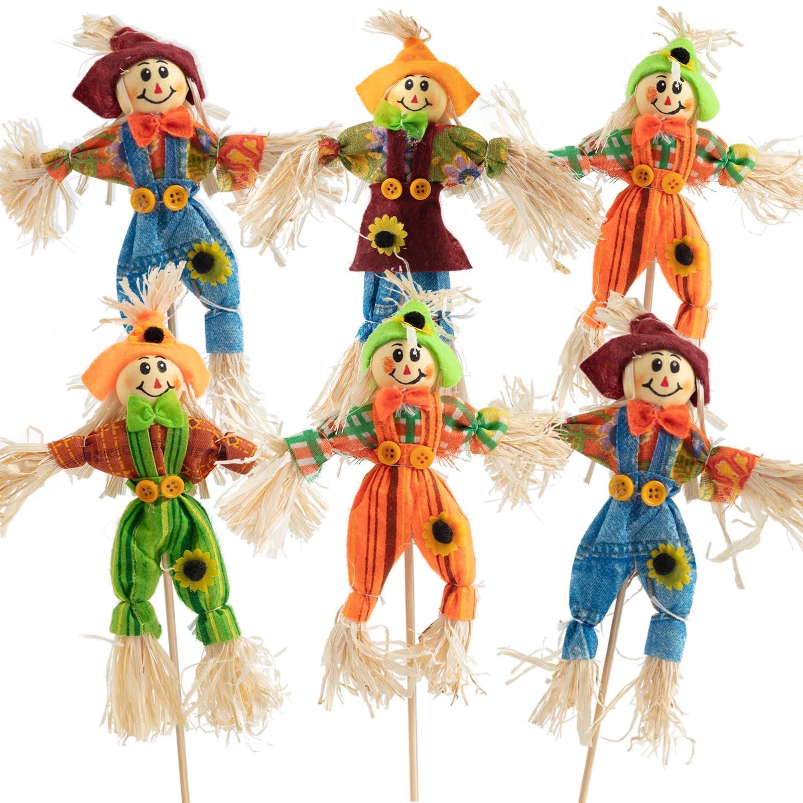 4pcs Halloween Decoration Scarecrow Cute Rural Small Scarecrows Party Ornaments Props, Halloween Scarecrow Decoration Outdoor, for Garden, Home, School, Yard, Porch, Thanksgiving Décor (Multicolor)