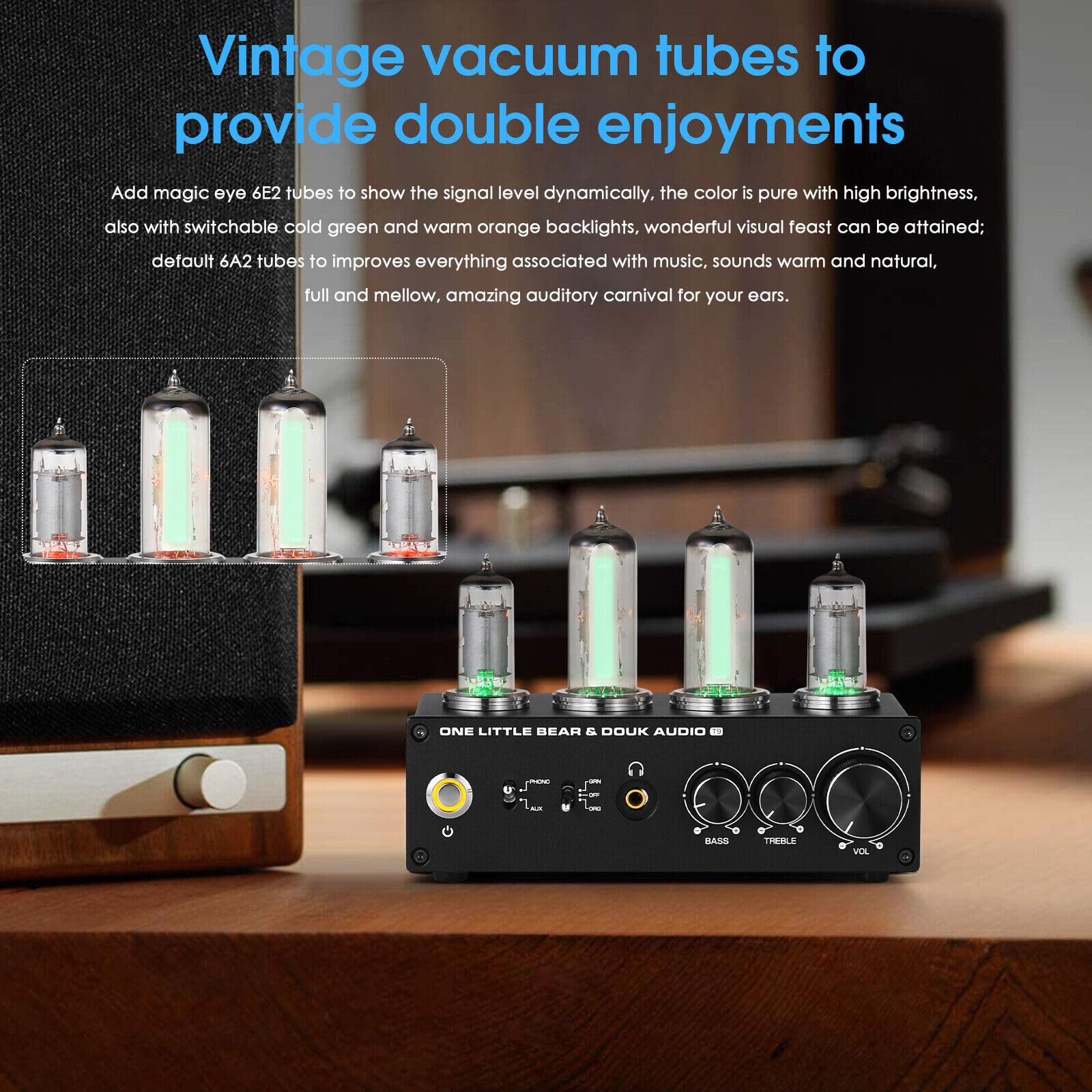 Preamplificador de tubo HiFi 6E2 Phono Preamplificador para tocadiscos MM/MC Amplificador de auriculares
